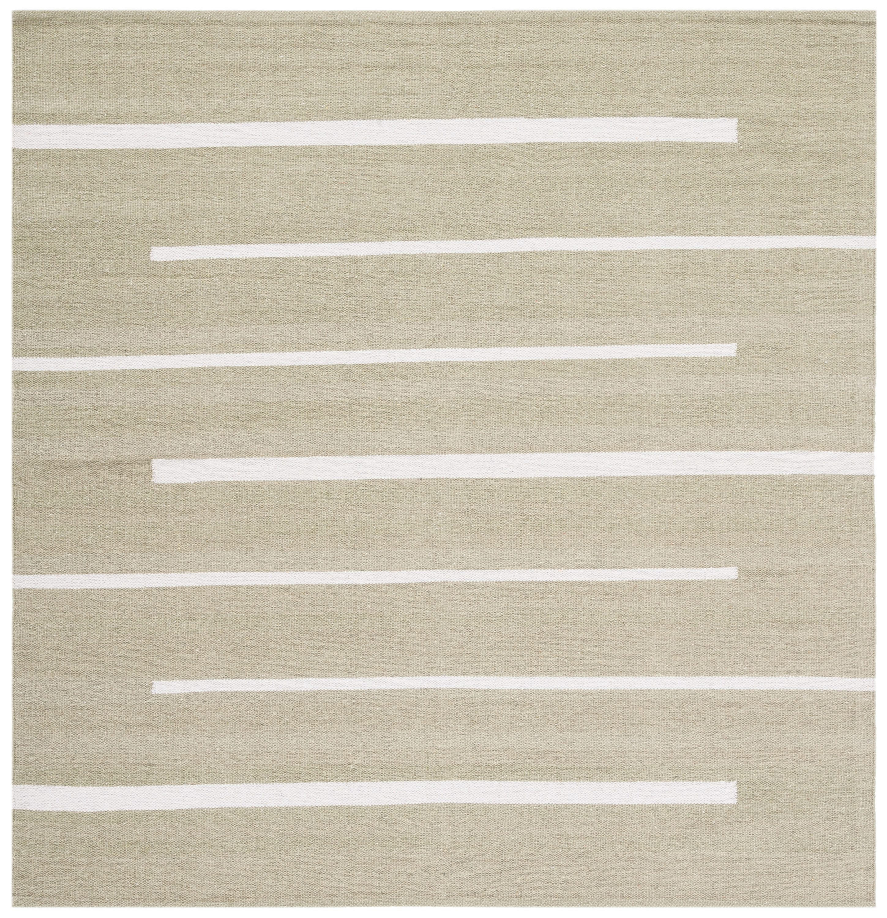 SAFAVIEH Montauk Oswald Geometric Striped Cotton Area Rug, Ivory/Light Green, 6' x 6' Square