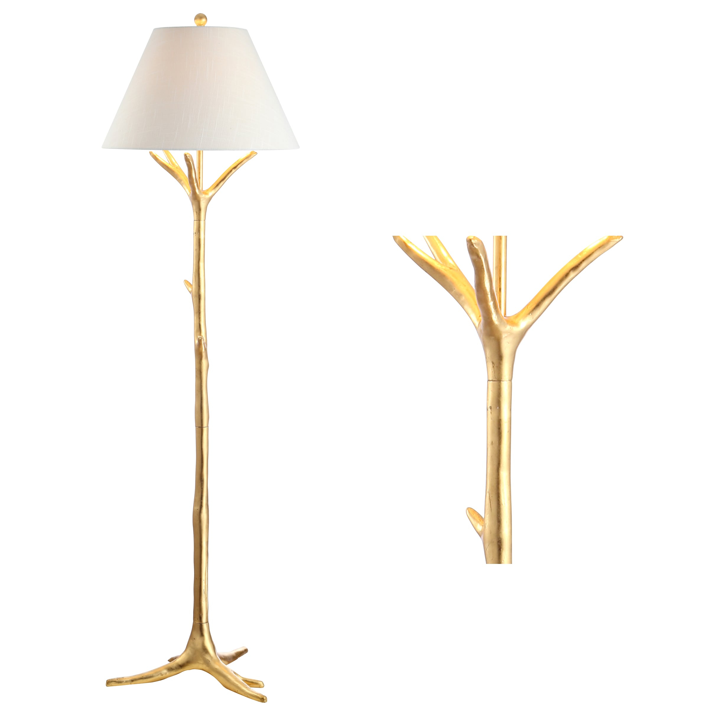 JONATHAN Y JYL3070A Arbor 63.5" Faux Bois Resin LED Floor Lamp, Contemporary for living room, dinning room, bedroom, office Bulb Included, Gold Leaf