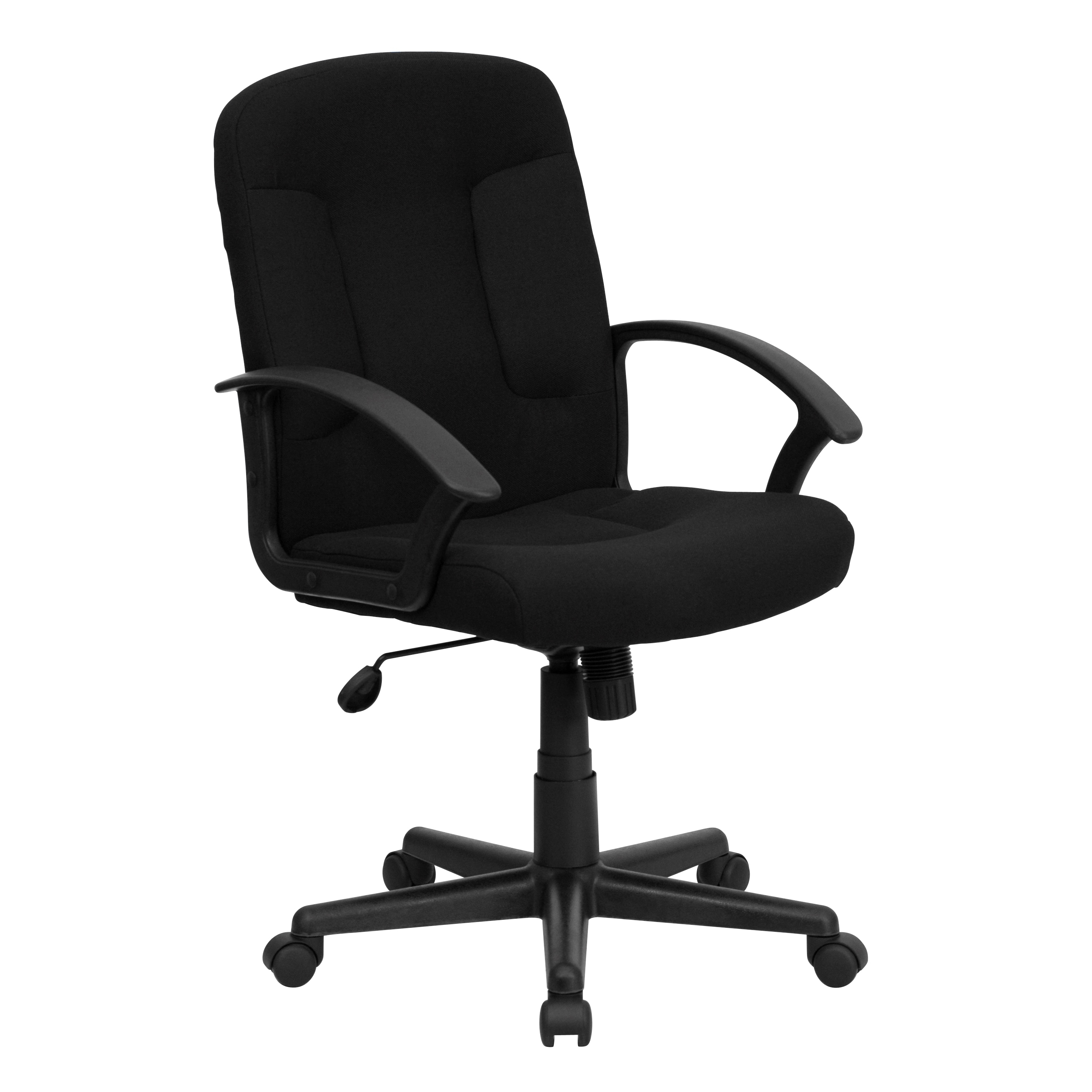 BizChair Indoor Fabric Mid-Back Swivel Office Desk Chair, Black