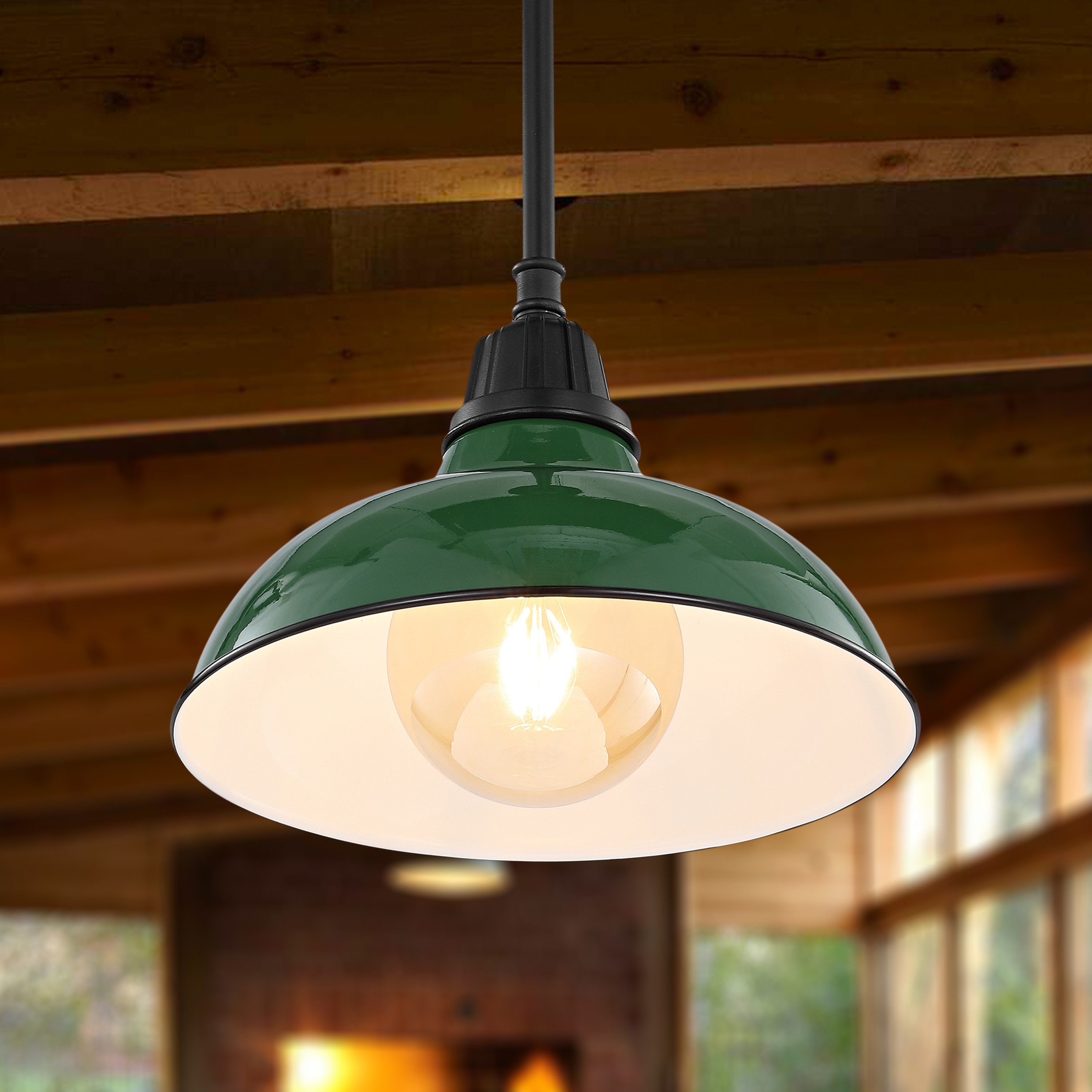Jasper 12.25" 1-Light Farmhouse Industrial Indoor/Outdoor Iron LED Pendant, Green