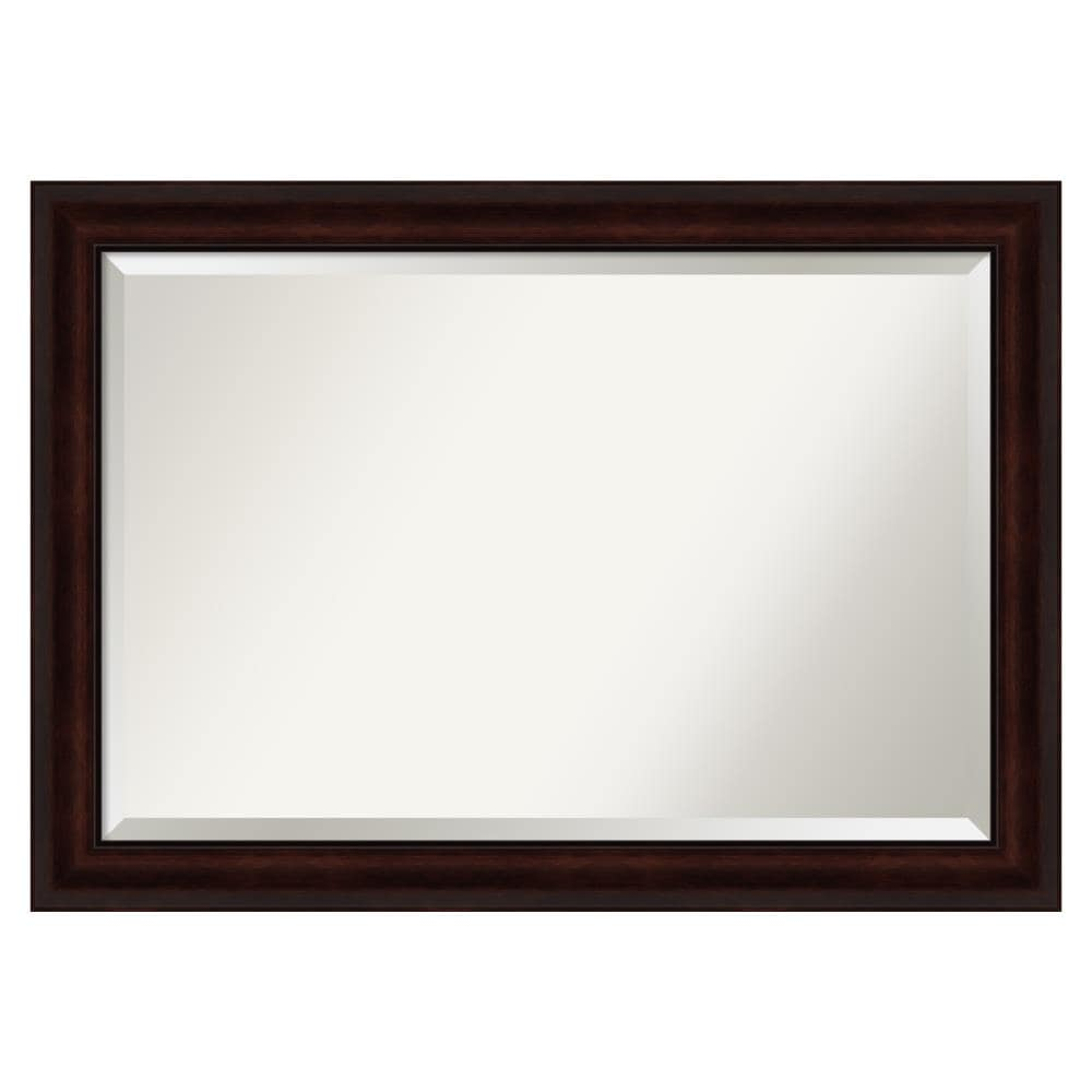 Amanti Art Beveled Bathroom Wall Mirror - Coffee Bean Brown Frame - Coffee Bean Brown Outer Size: 41 x 29 in