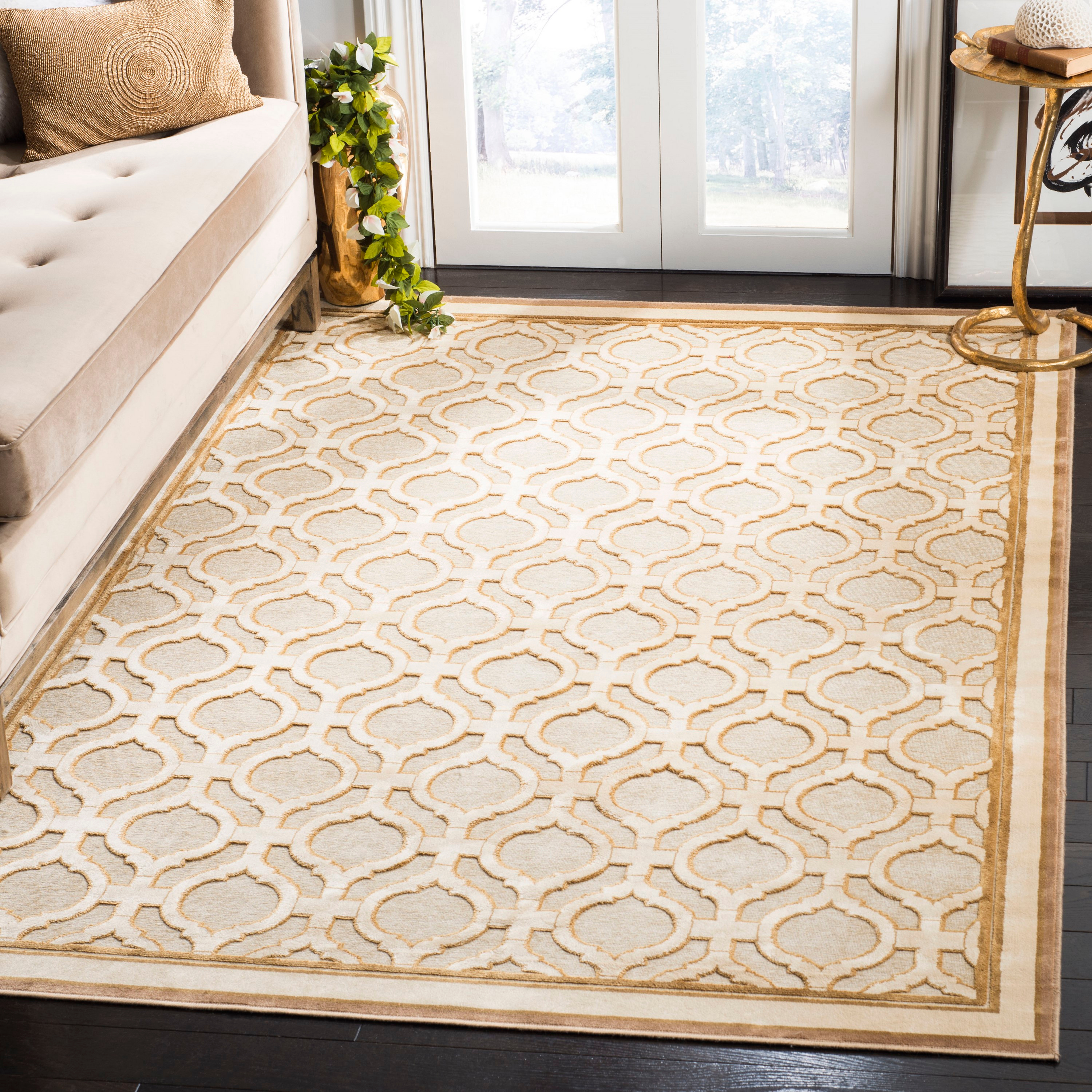 SAFAVIEH Martha Stewart Geometric Quatrefoil Bordered Area Rug, Shortbread, 6'7" x 9'2"
