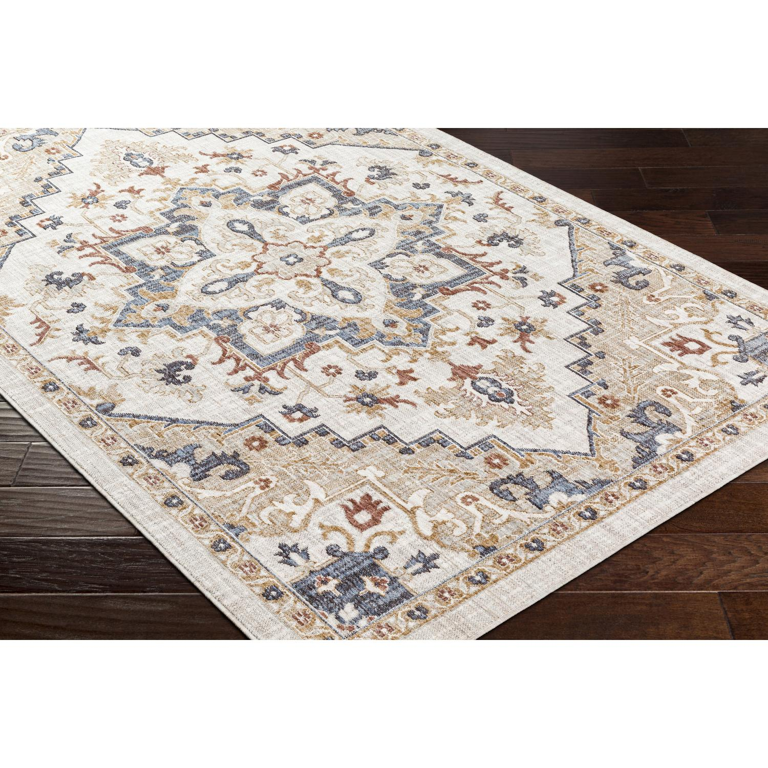 Eco-Friendly Blue 5'3" x 7' Rectangular Low Pile Rug