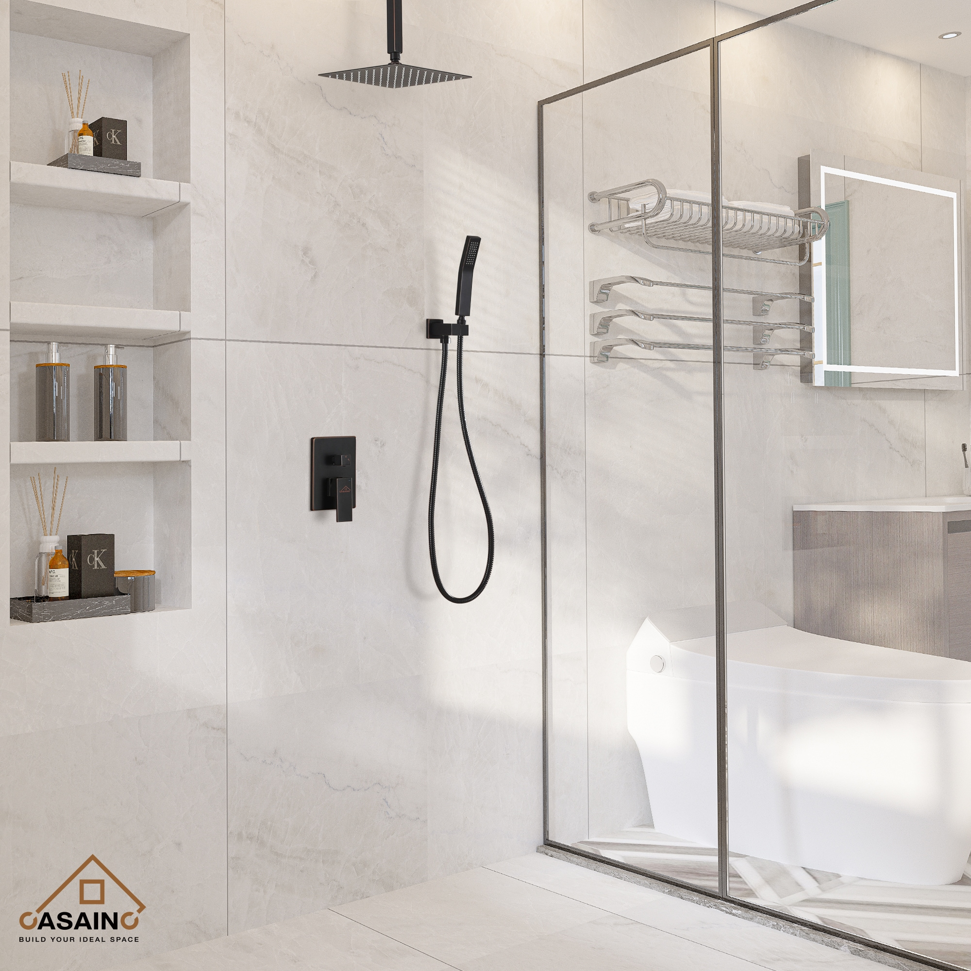 Oil Rubbed Bronze Ceiling-Mount Shower System with Handheld Shower