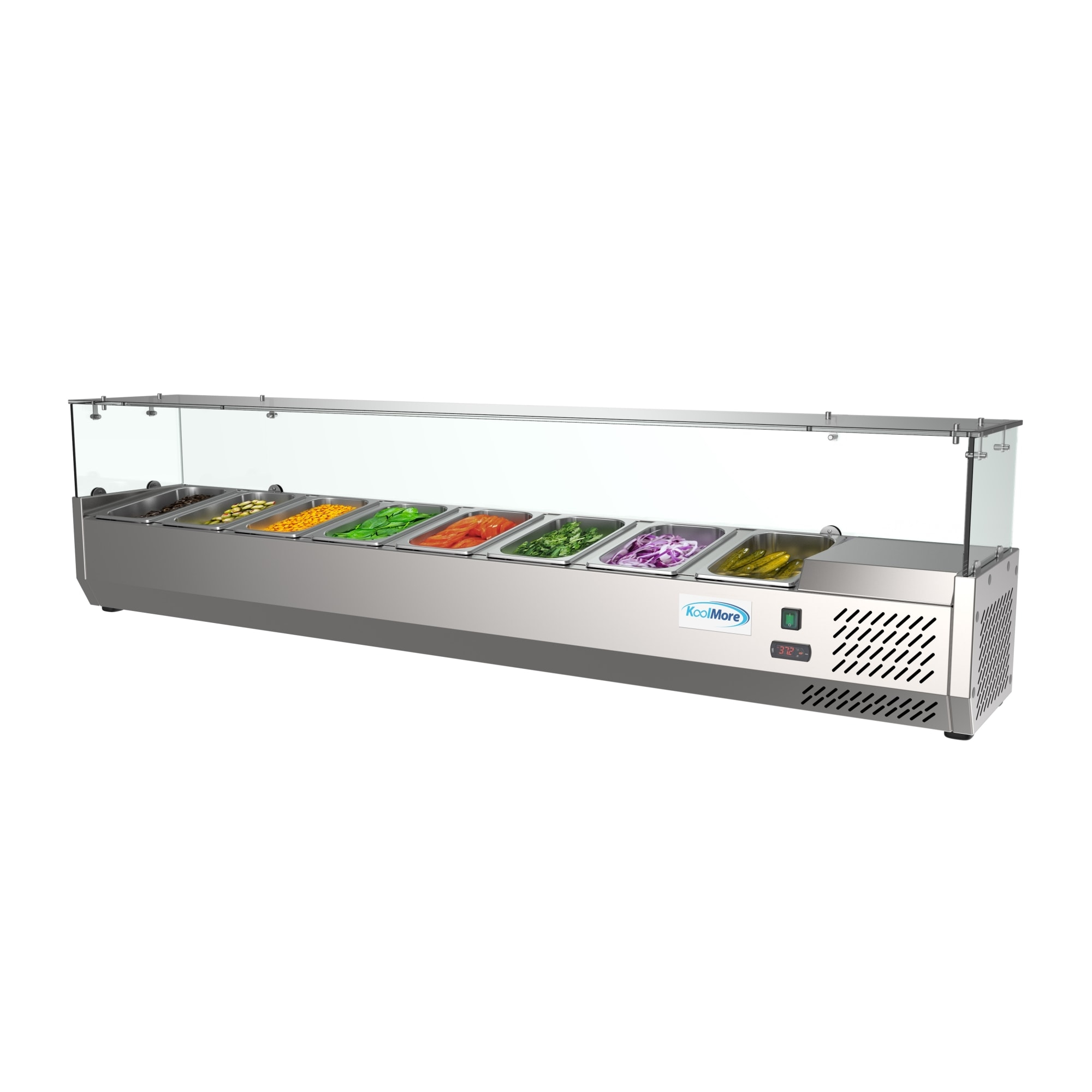 KoolMore 71 in. Eight Pan Refrigerated Countertop Condiment Prep Station