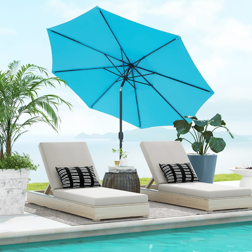 Pure Garden 9FT Outdoor Vented Patio Umbrella with Easy Crank (Blue)