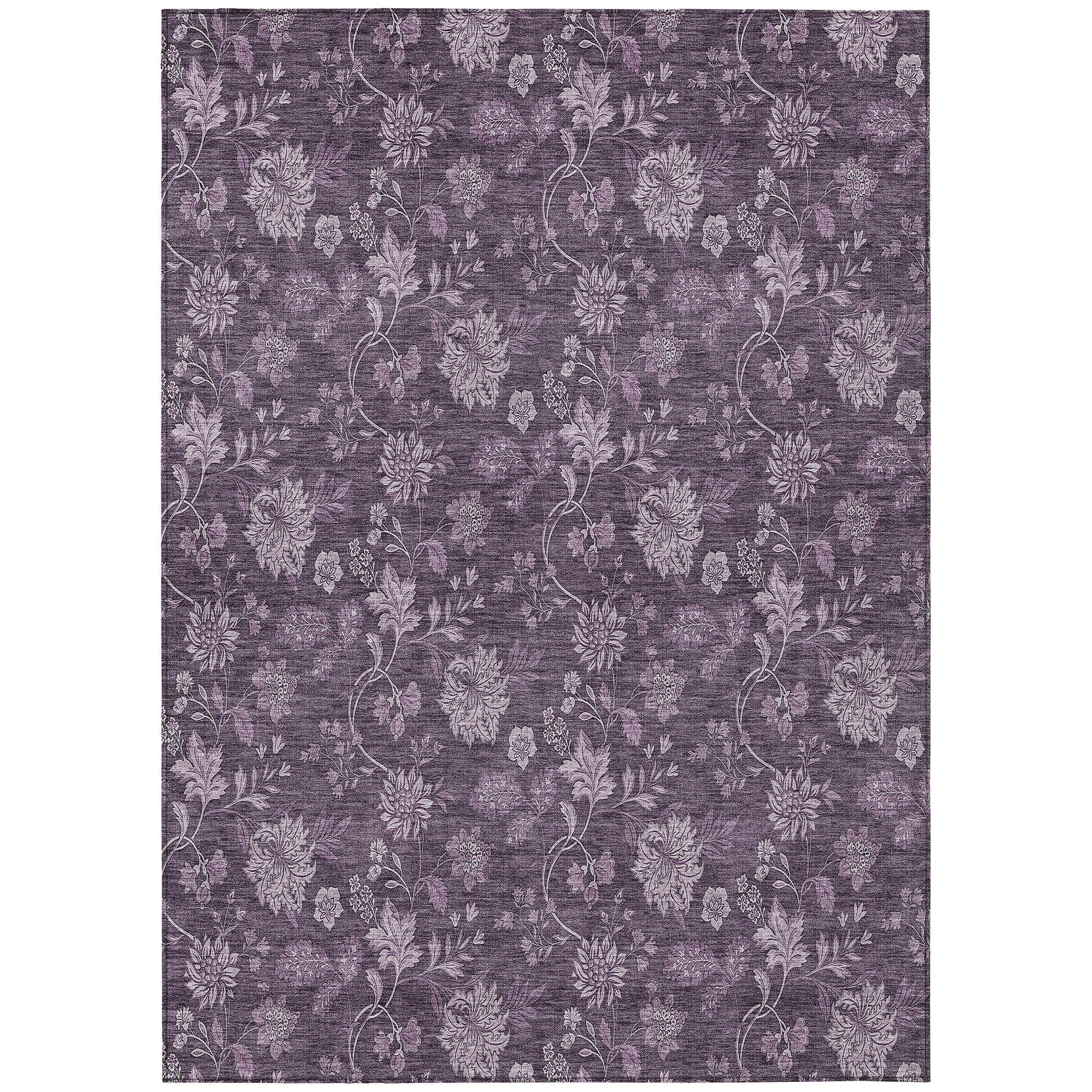 Plum Floral Rectangular Synthetic Indoor/Outdoor Area Rug