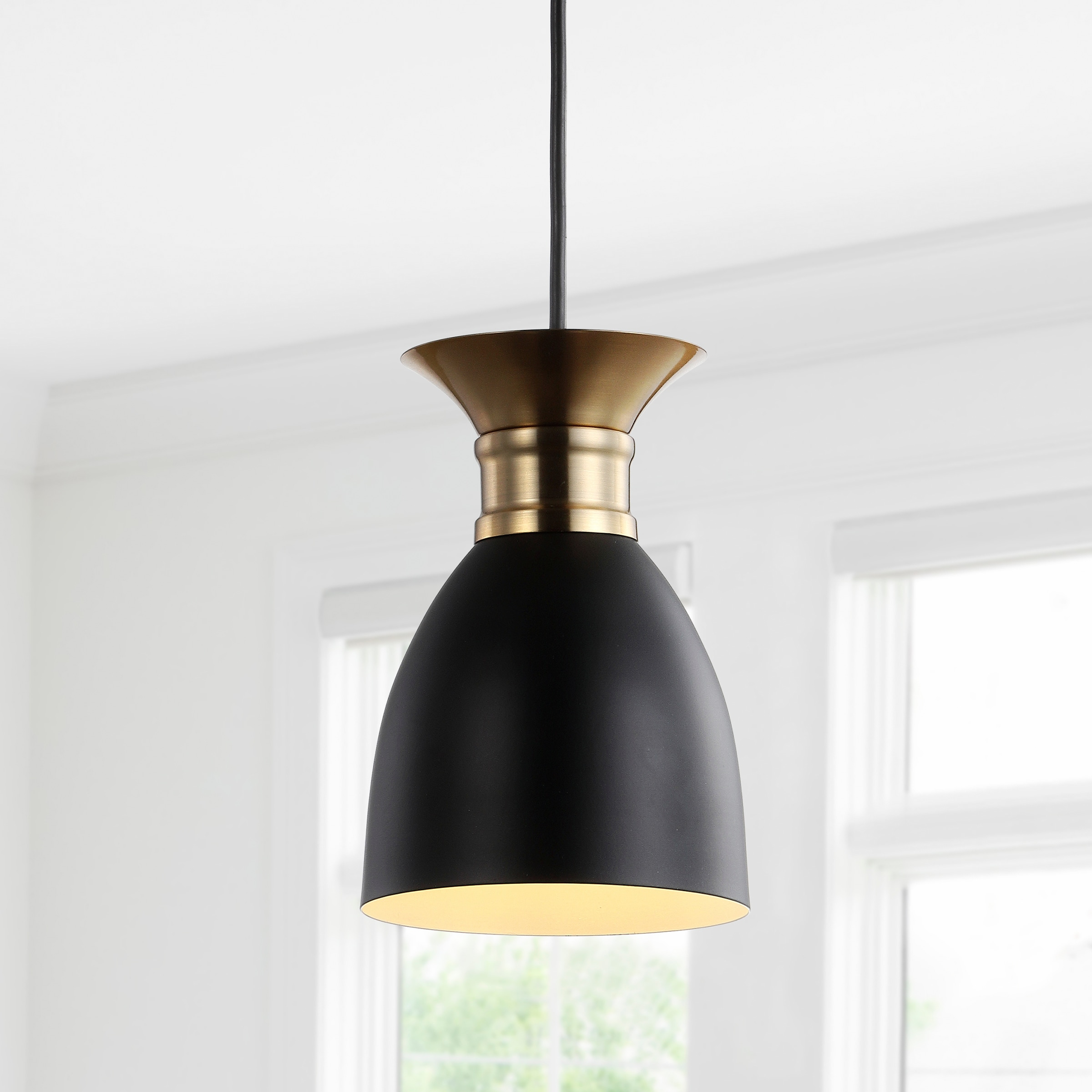 Edison 5.75 in. 1-Light Black/Brass Gold Metal LED Pendant