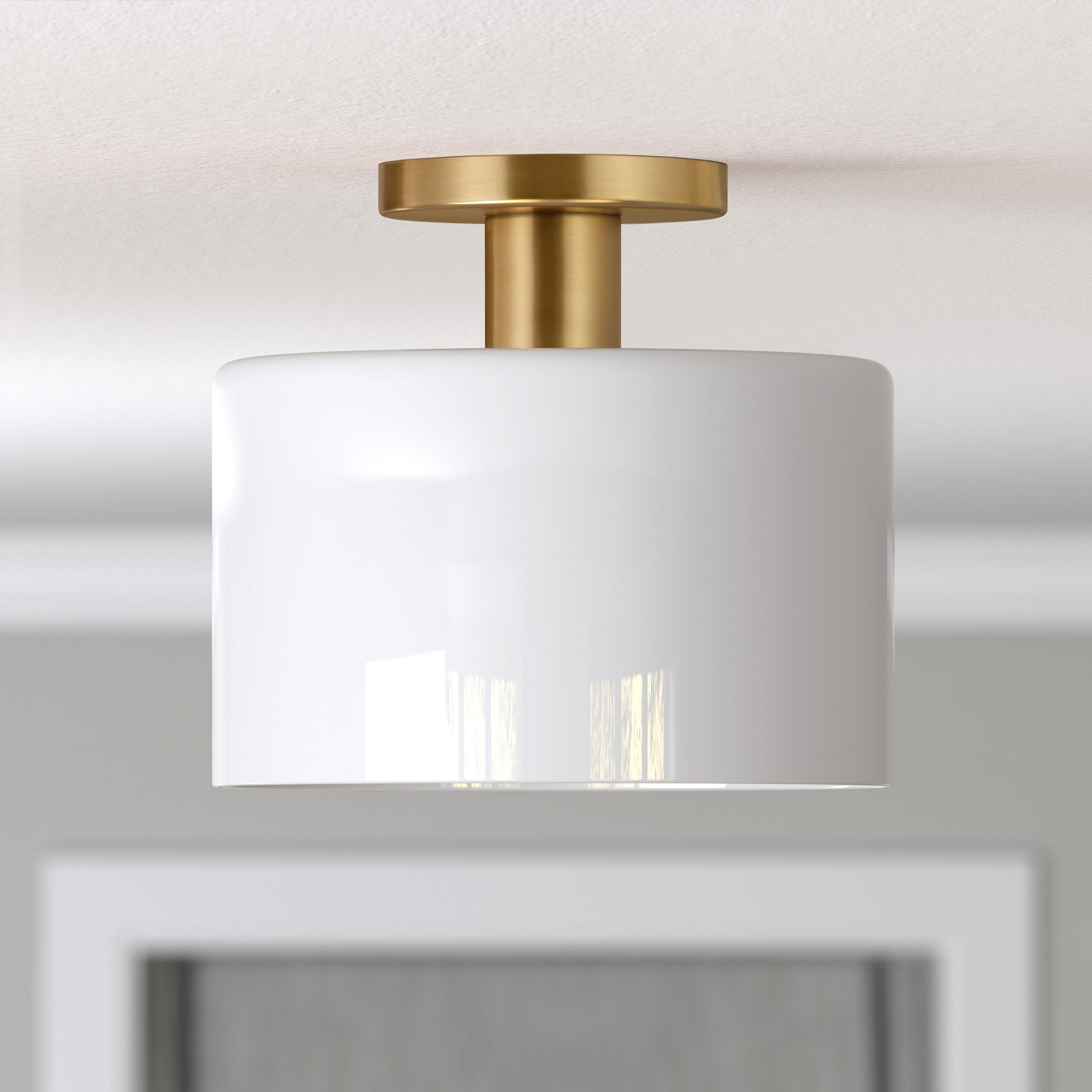 Henn&Hart 10" Brass Finish Metal/Glass Semi Flush Mount
