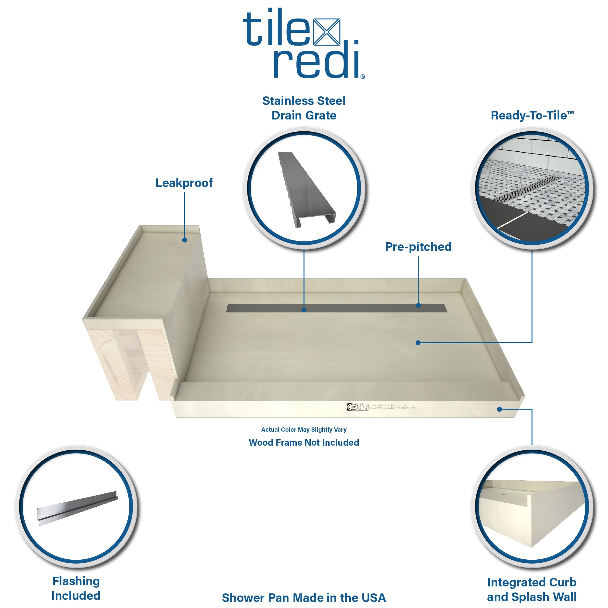 Tile Redi Rt4248l-Rb42-Kit Base'n Bench 60" X 42" Rectangular Shower Base - Tileable