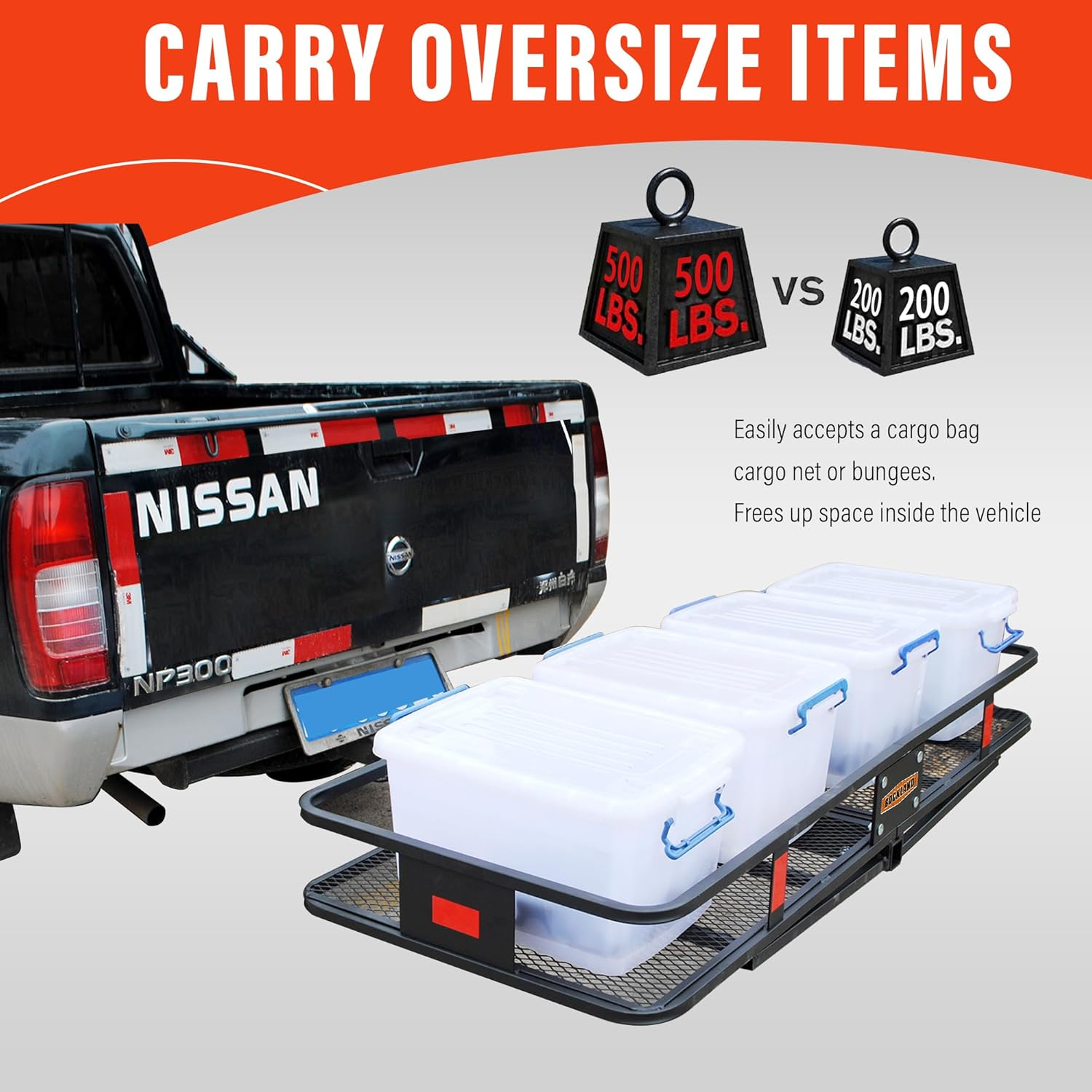 ROCKLAND Rockland 60 x 24-Inch Hitch Cargo Carrier 60-in L x 24-in W x 6-in H Steel Hitch Cargo basket