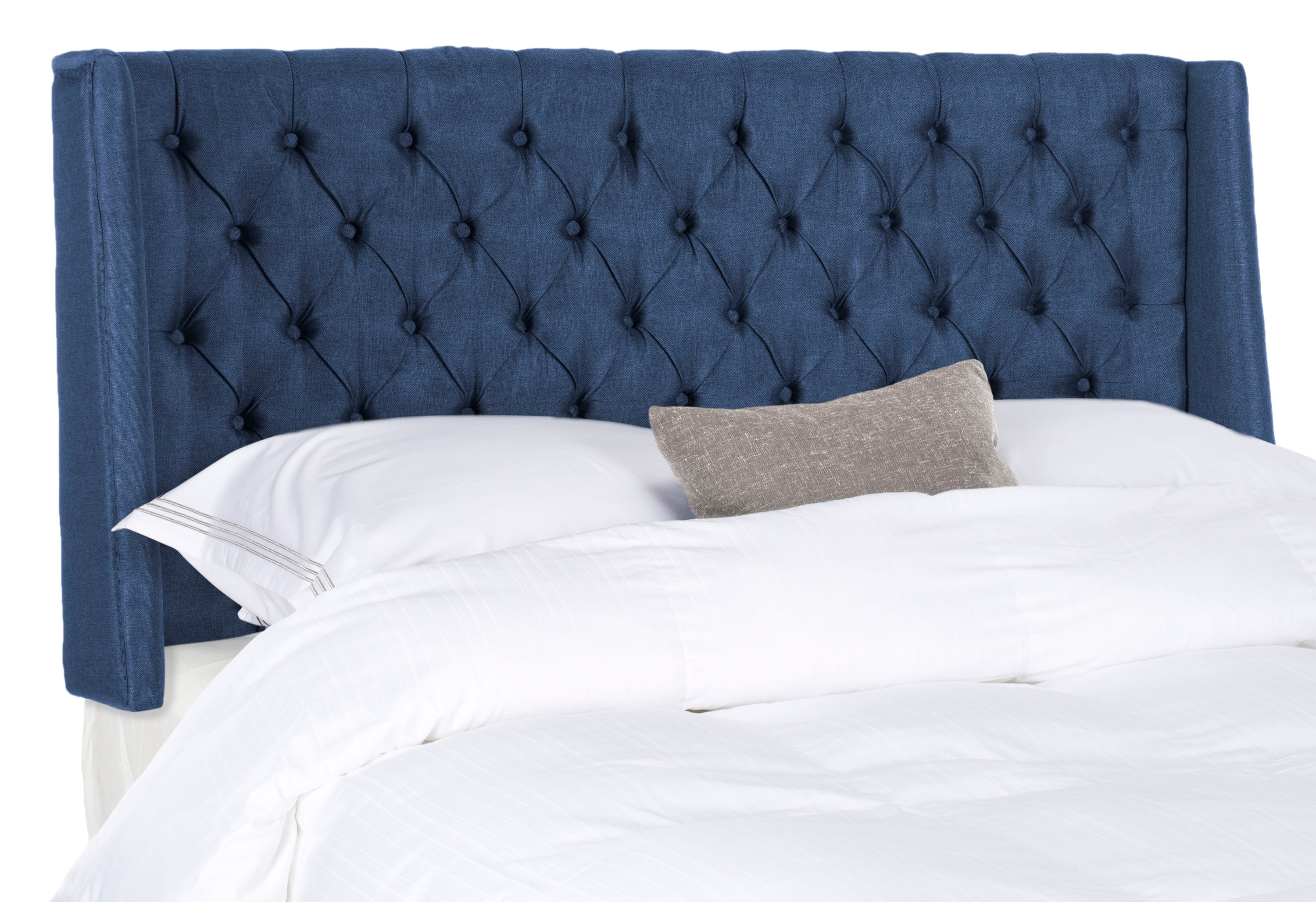 SAFAVIEH London Retro Winged Tufted Headboard with Flat Nail Heads, Full, Navy