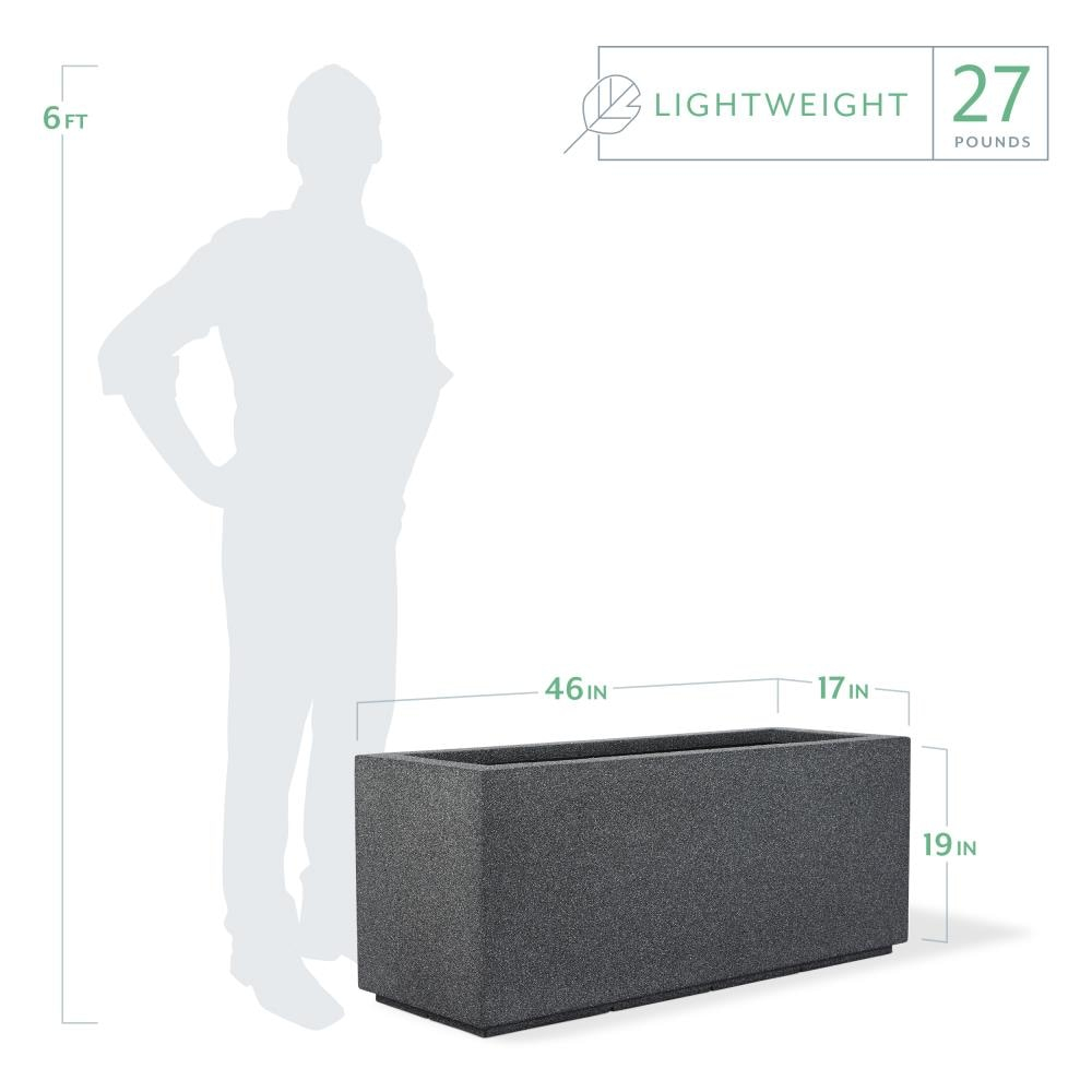 PolyStone Milan Tall Modern Outdoor/Indoor Rectangular Trough Planter, 46" L X 17" W X 19" H, Lightweight, Heavy Duty, Weather Resistant, Polymer Finish, Commercial and Residential (Gray Granite)