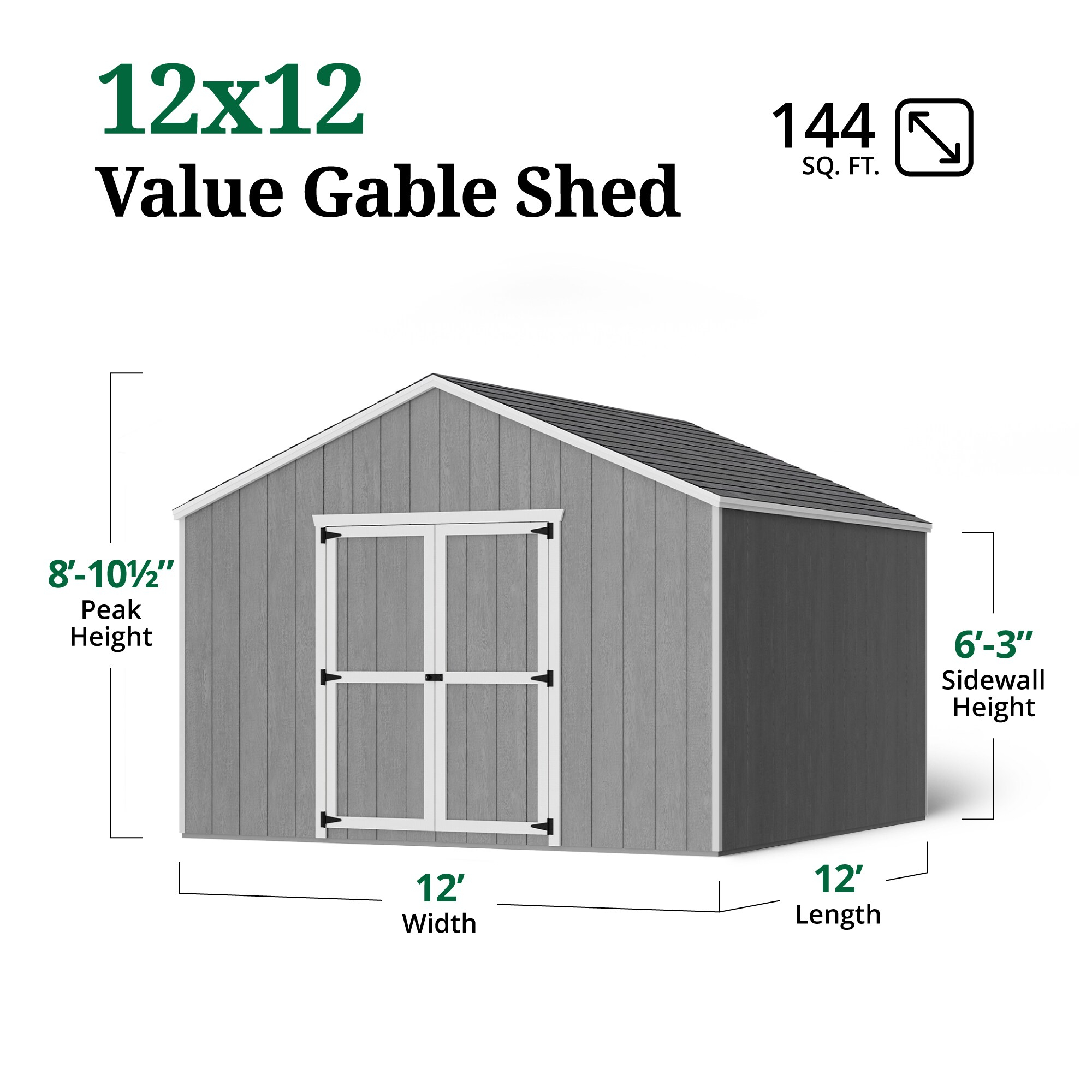 Little Cottage Co. 12x12 Value Gable Shed, Outdoor Wood Storage Do-It-Yourself Precut Kit