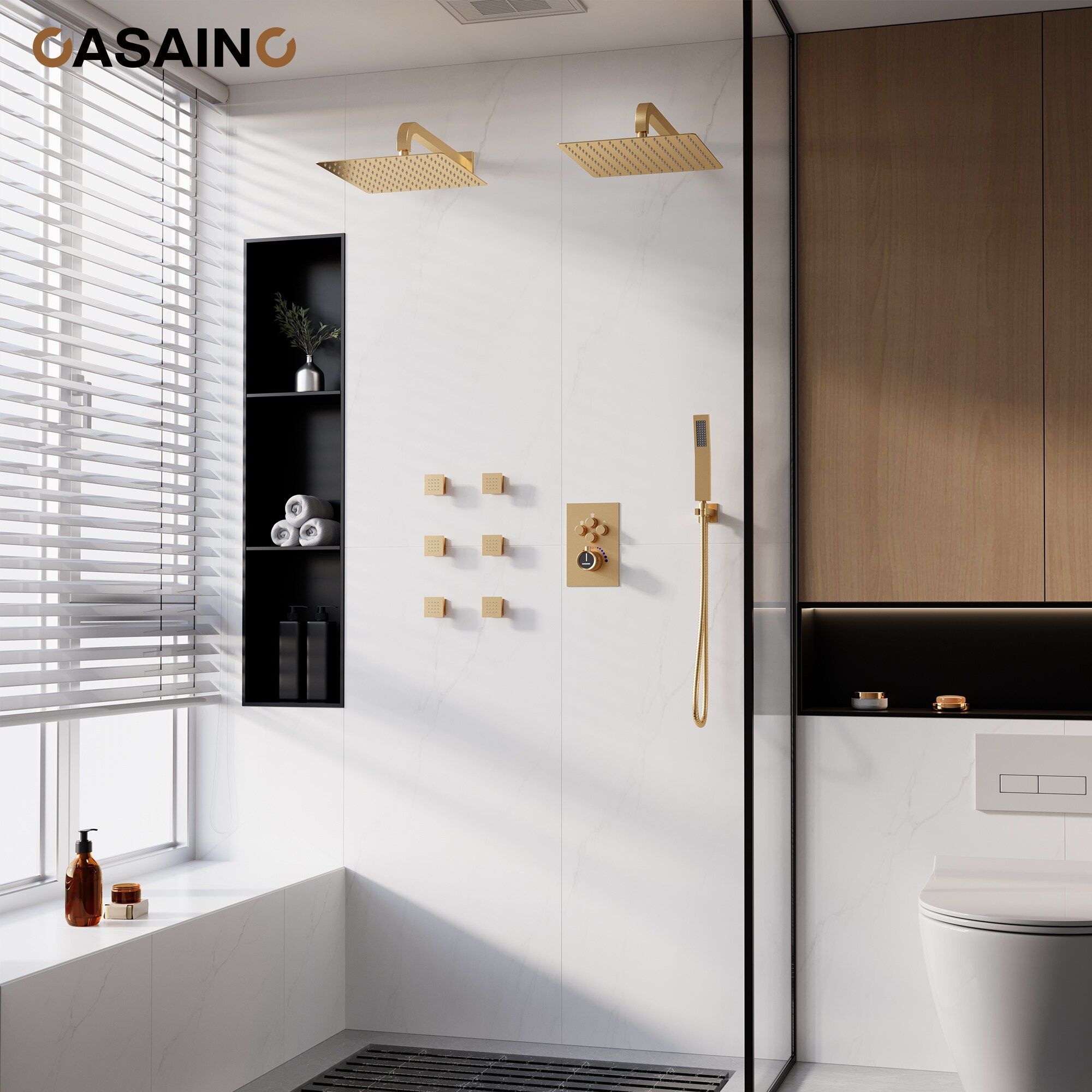 CASAINC Single Handle 1-Spray Thermostatic 4-function Shower System Dual Showerhead