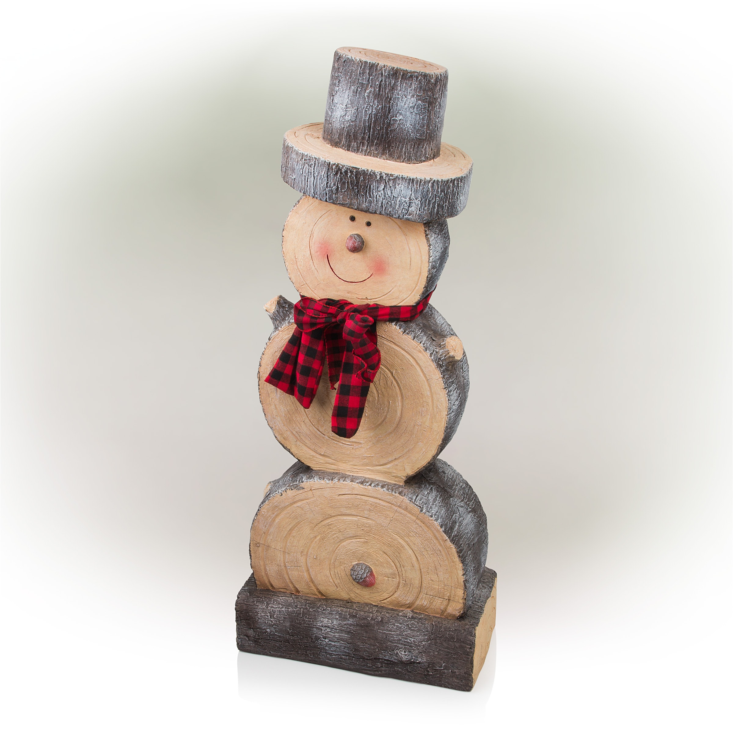 Alpine Corporation 16" x 9" x 38" Wooden Snowman Holiday Statue, Brown/Tan