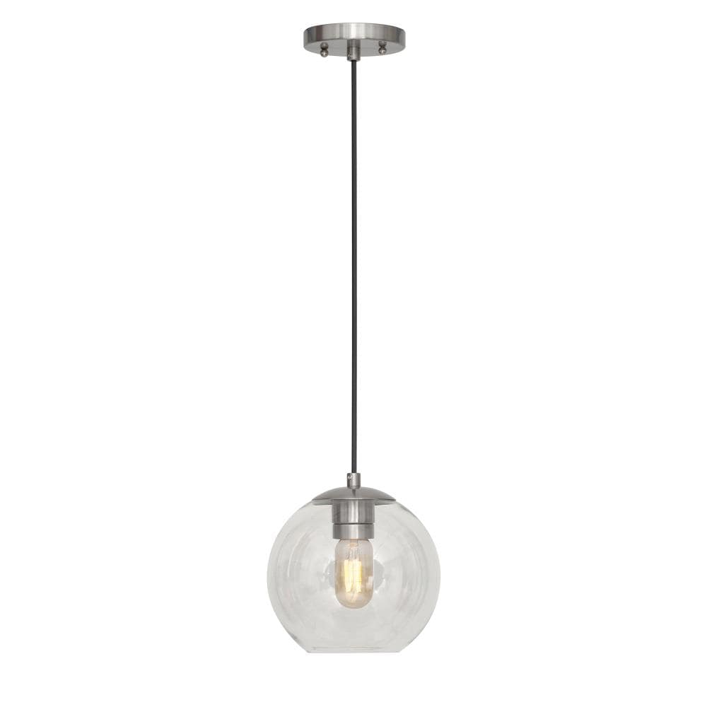 Milo 1-Light Brushed Nickel In. Glass Pendant with Clear Globe Glass - Brushed Nickel