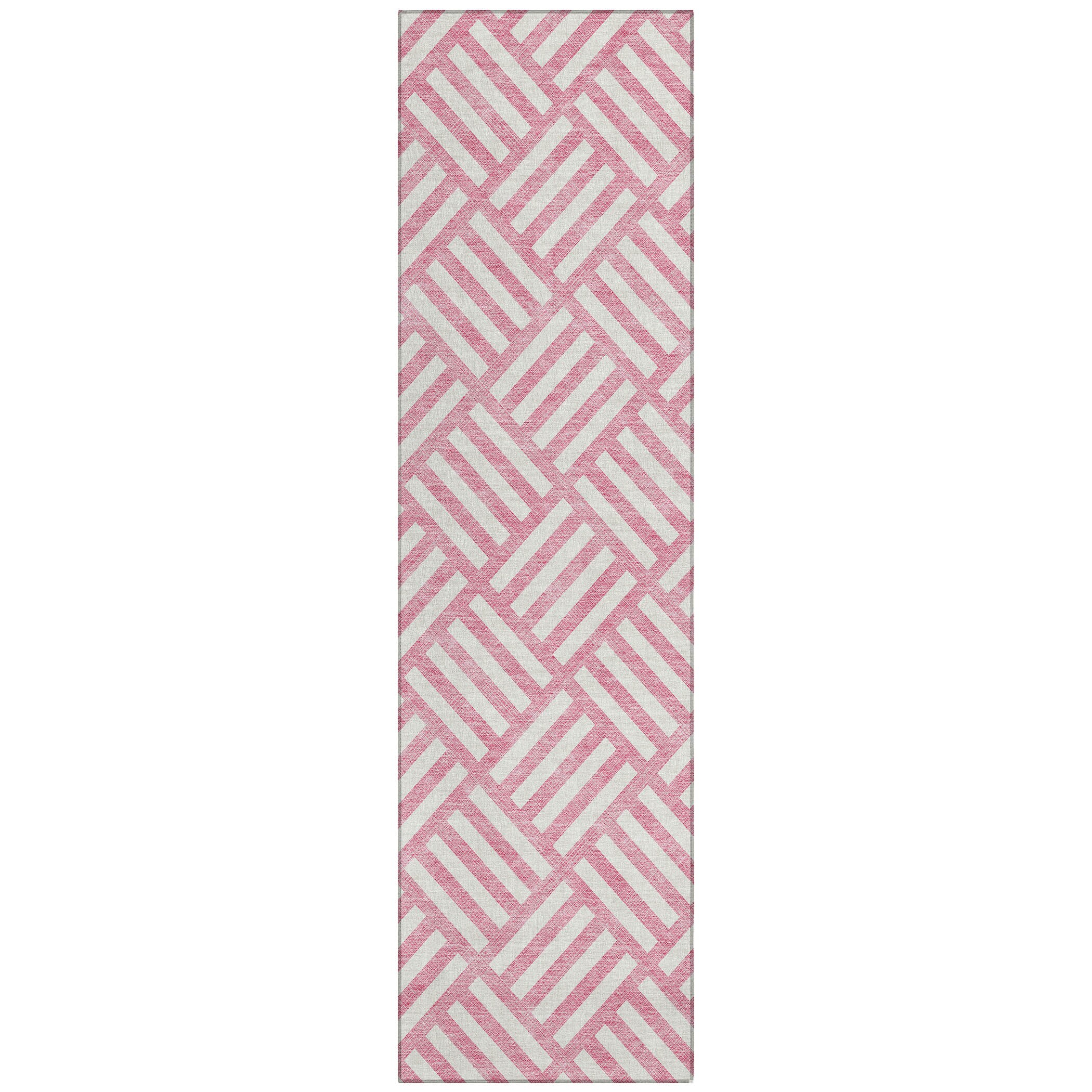 Pink and White Geometric Flat Woven Runner Rug
