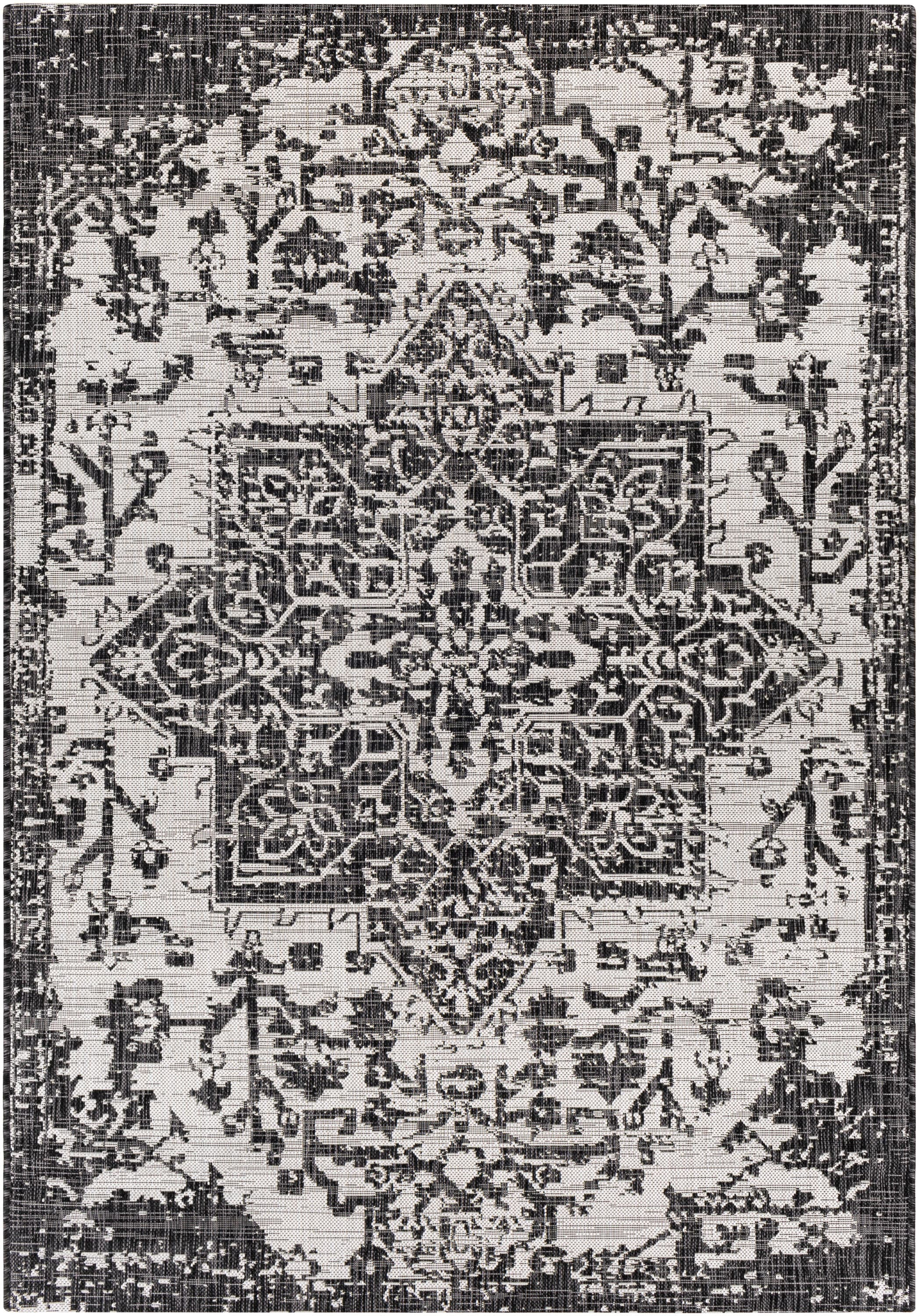 Elegant Medallion 8' x 10' Oval Black Synthetic Outdoor Rug