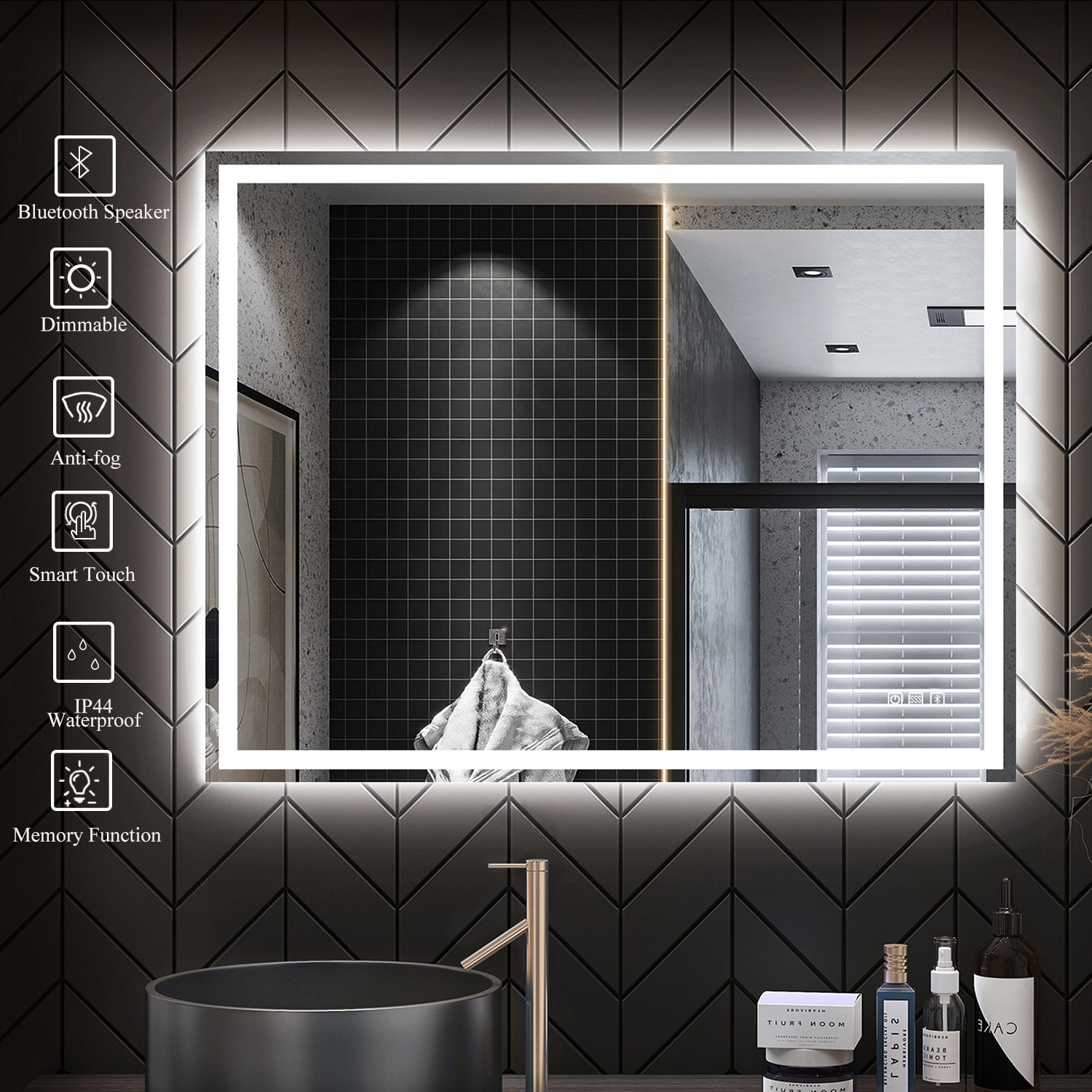 LED Lighted 32x24 Wall Mounted Frameless Rectangle Bathroom Vanity Mirror with Defogger