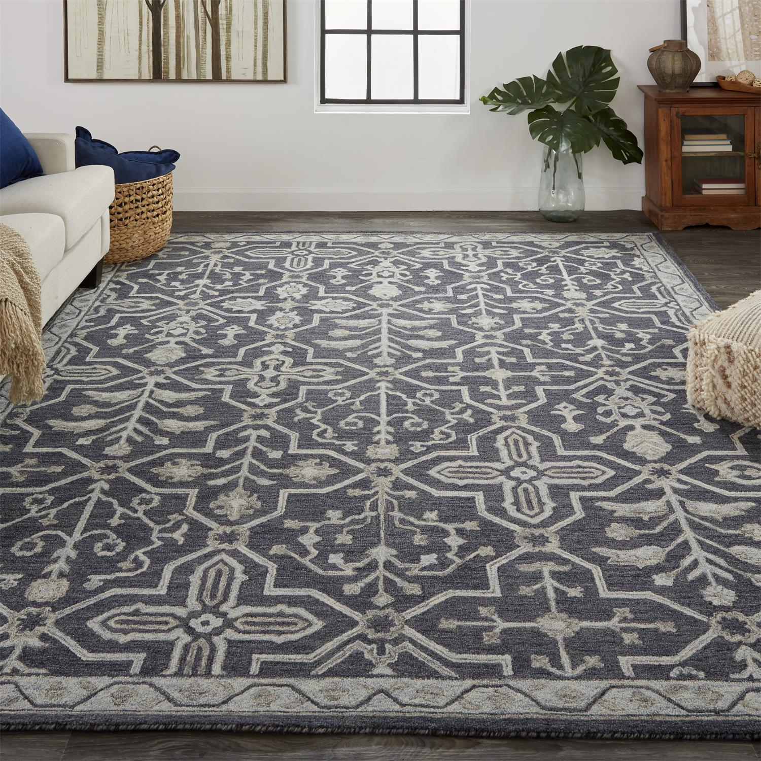 Room Envy Faris 4 x 6 (ft) Tufted Wool Odyssey Gray/Light Gray Rectangular Indoor Floral/Botanical Global Area rug