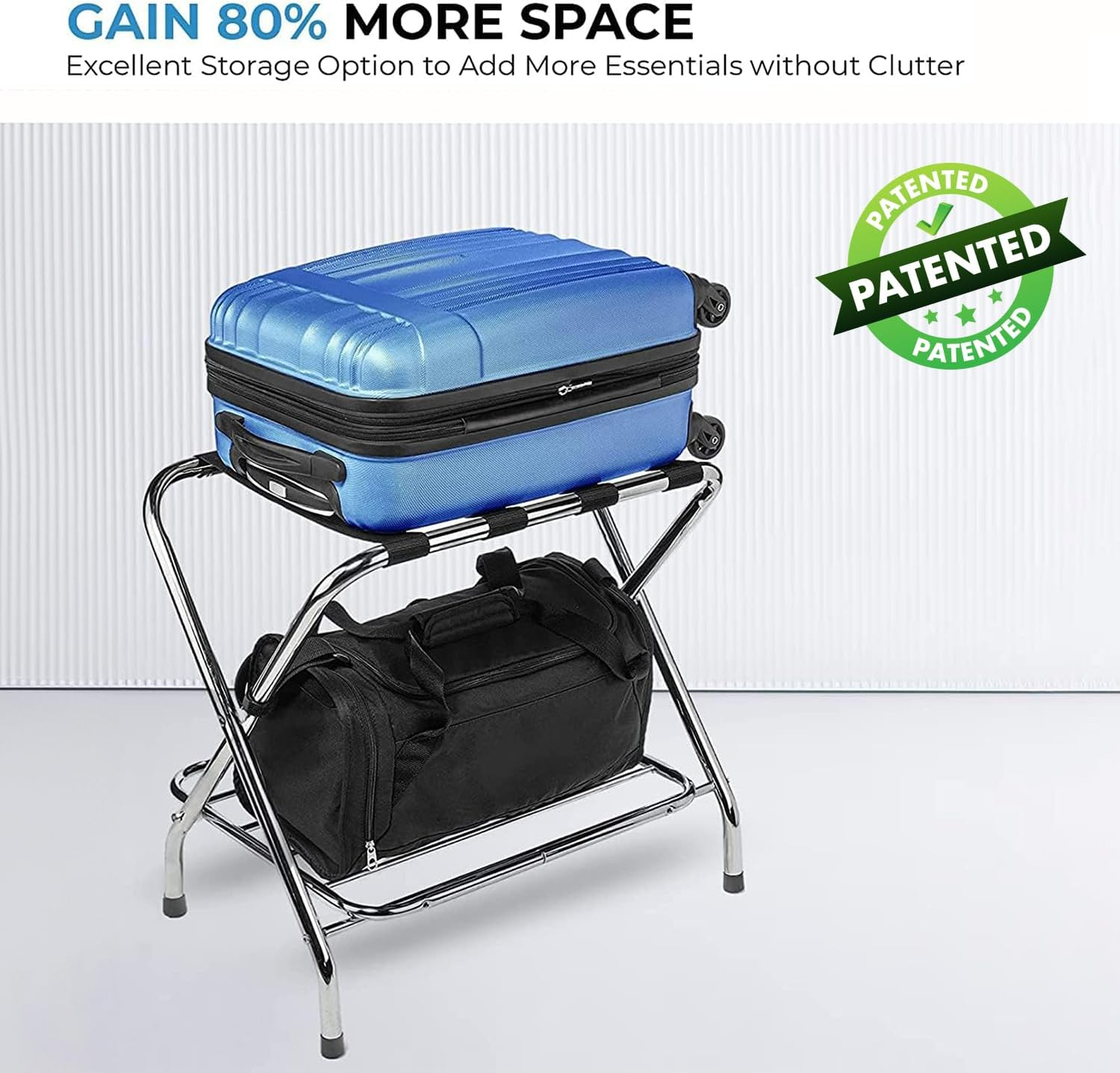 Foldable Luggage Rack, Metal Suitcase Stand for Guest Room, Heavy Duty Luggage Rack for Bedrooms, Hotels, Travel | Folding Luggage Racks for Suitcases and Storage (Double Rack (DIY) Pack of 1)