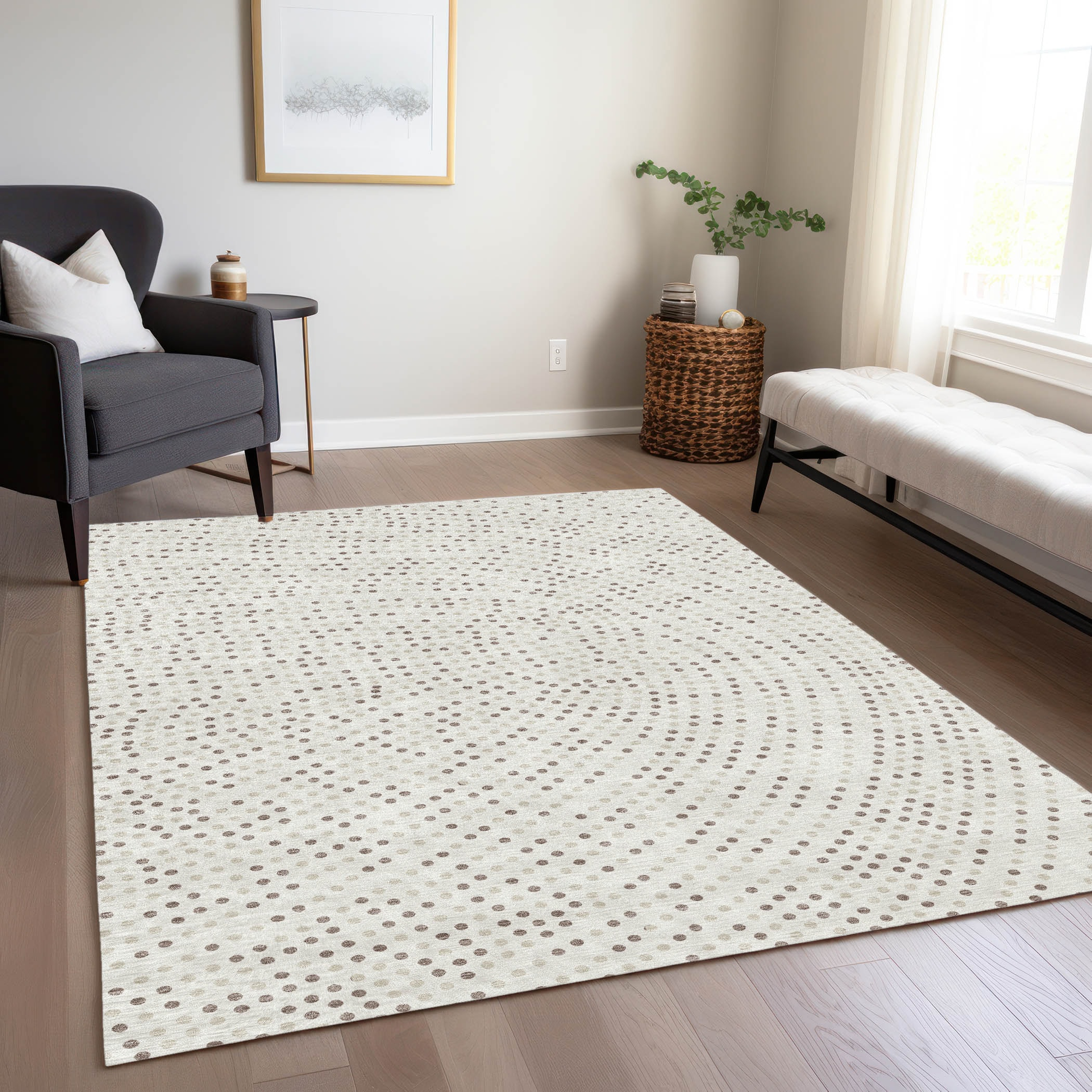 Ivory Rectangular Machine Washable Synthetic Rug 2'6" x 3'10"