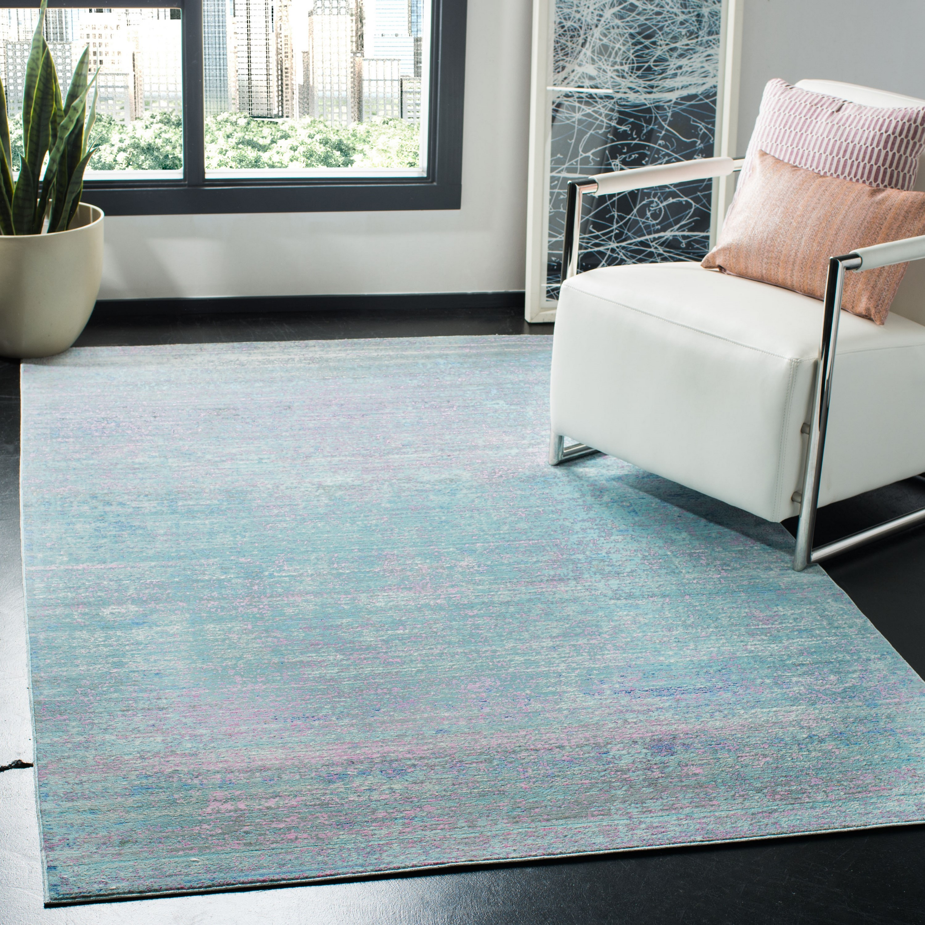 SAFAVIEH Valencia Gracelyn Abstract Polyester Area Rug, Turquoise/Multi, 4' x 6'