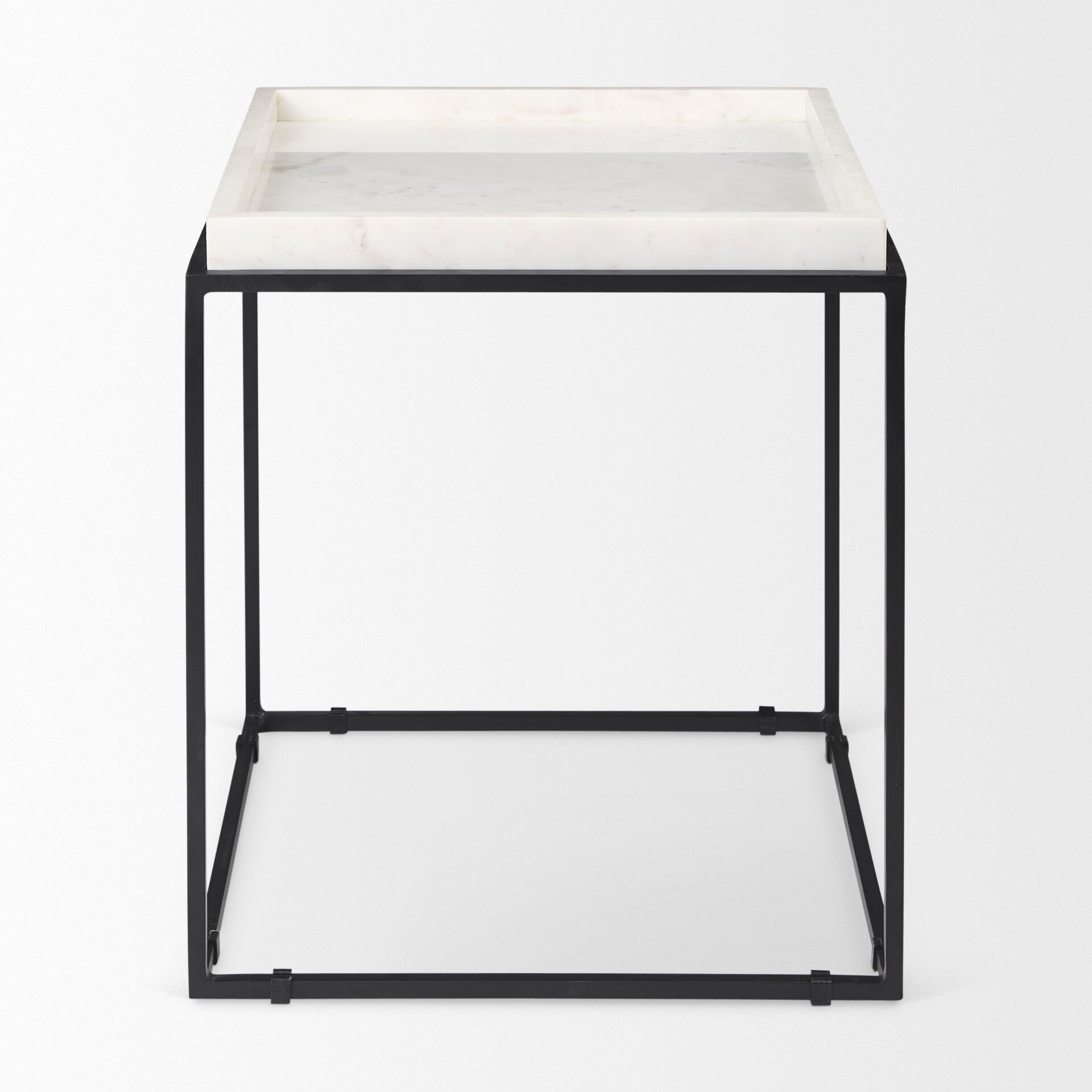 Regal Elegance White Marble & Matte Black Metal Square End Table