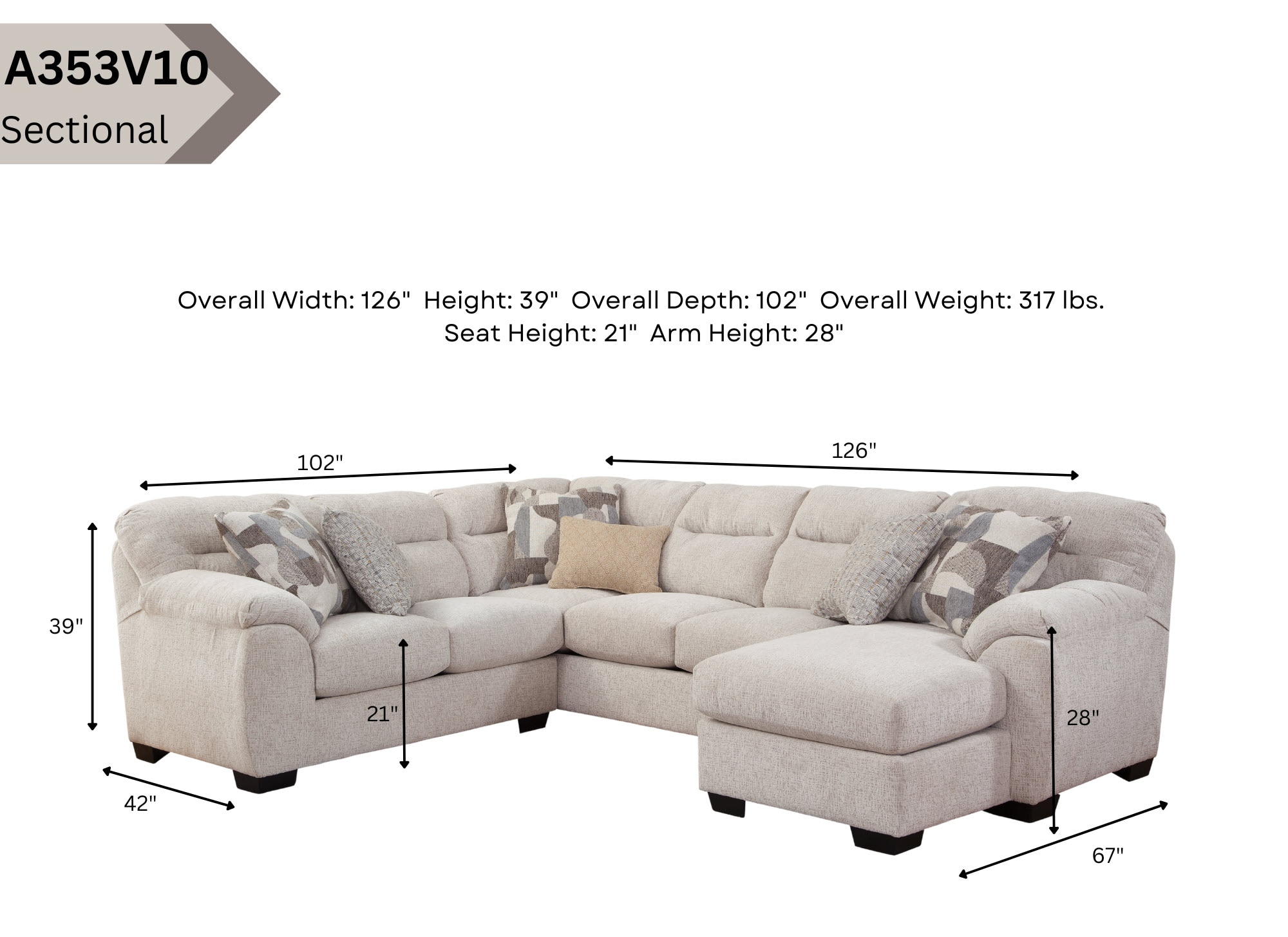 American Furniture Classics Cabral Slate L Shaped Sectional with 4 Throw Pillows