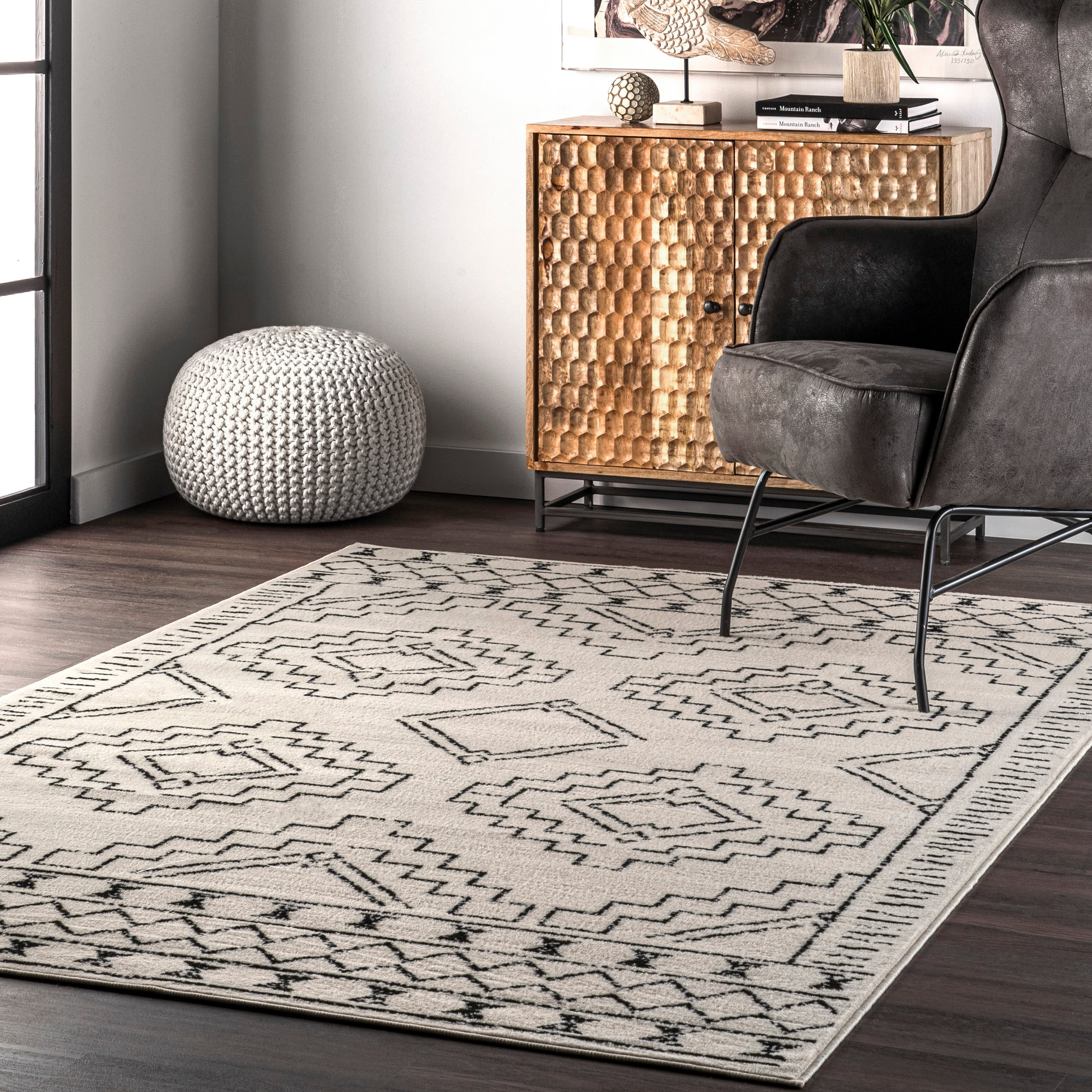Gray 8' x 10' Rectangular Stain-Resistant Synthetic Area Rug