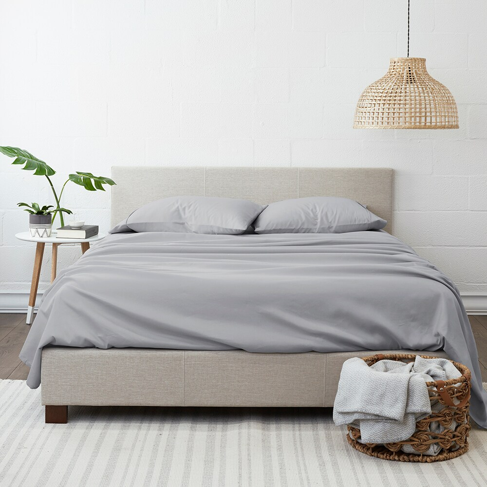 4-Piece Light Gray Solid Microfiber Queen Sheet Set