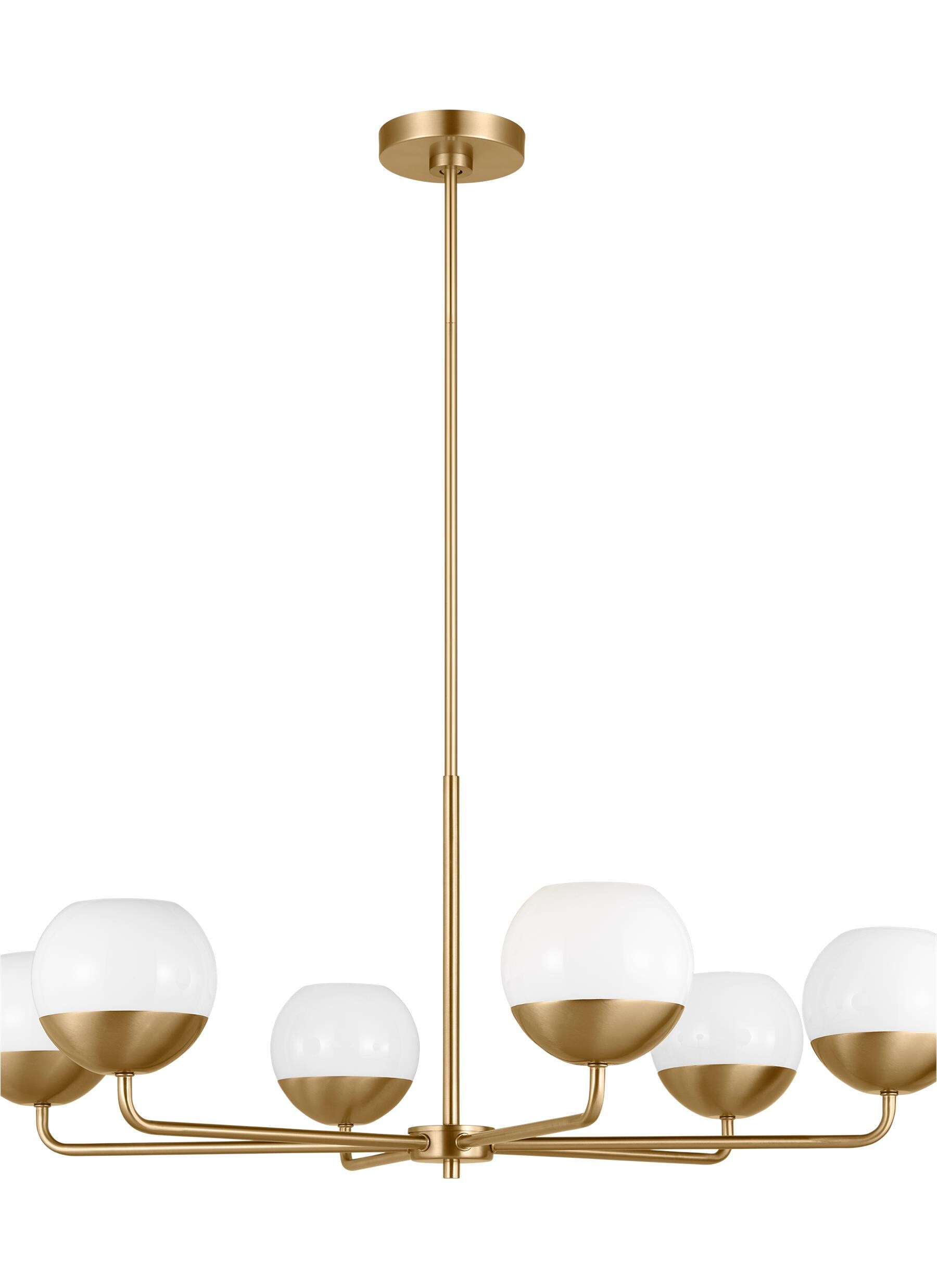 Alvin Satin Brass and Milk Glass 6-Light Chandelier