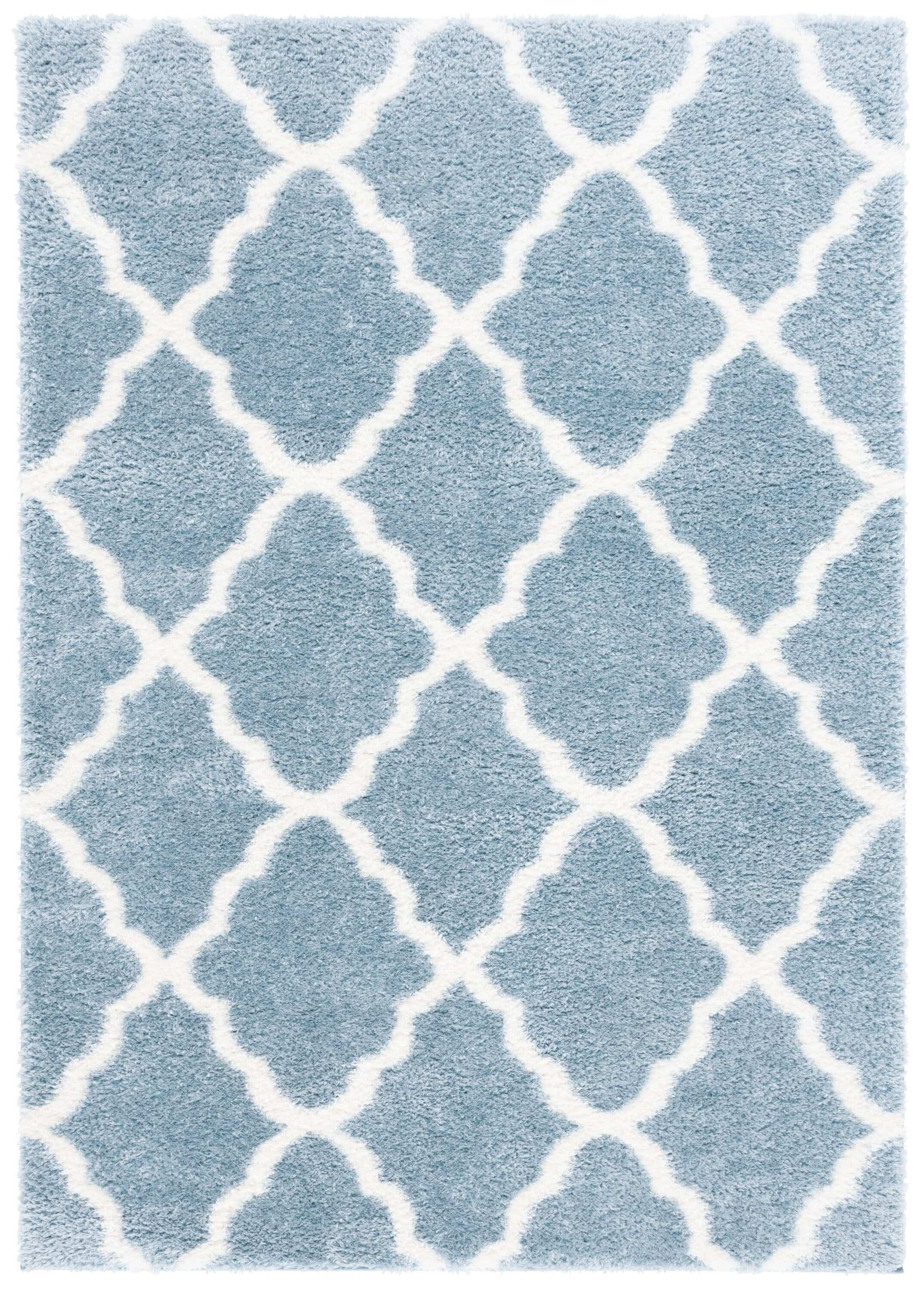 SAFAVIEH Tahoe Gerald Quatrefoil Shag Area Rug, 9' x 12', Blue/White
