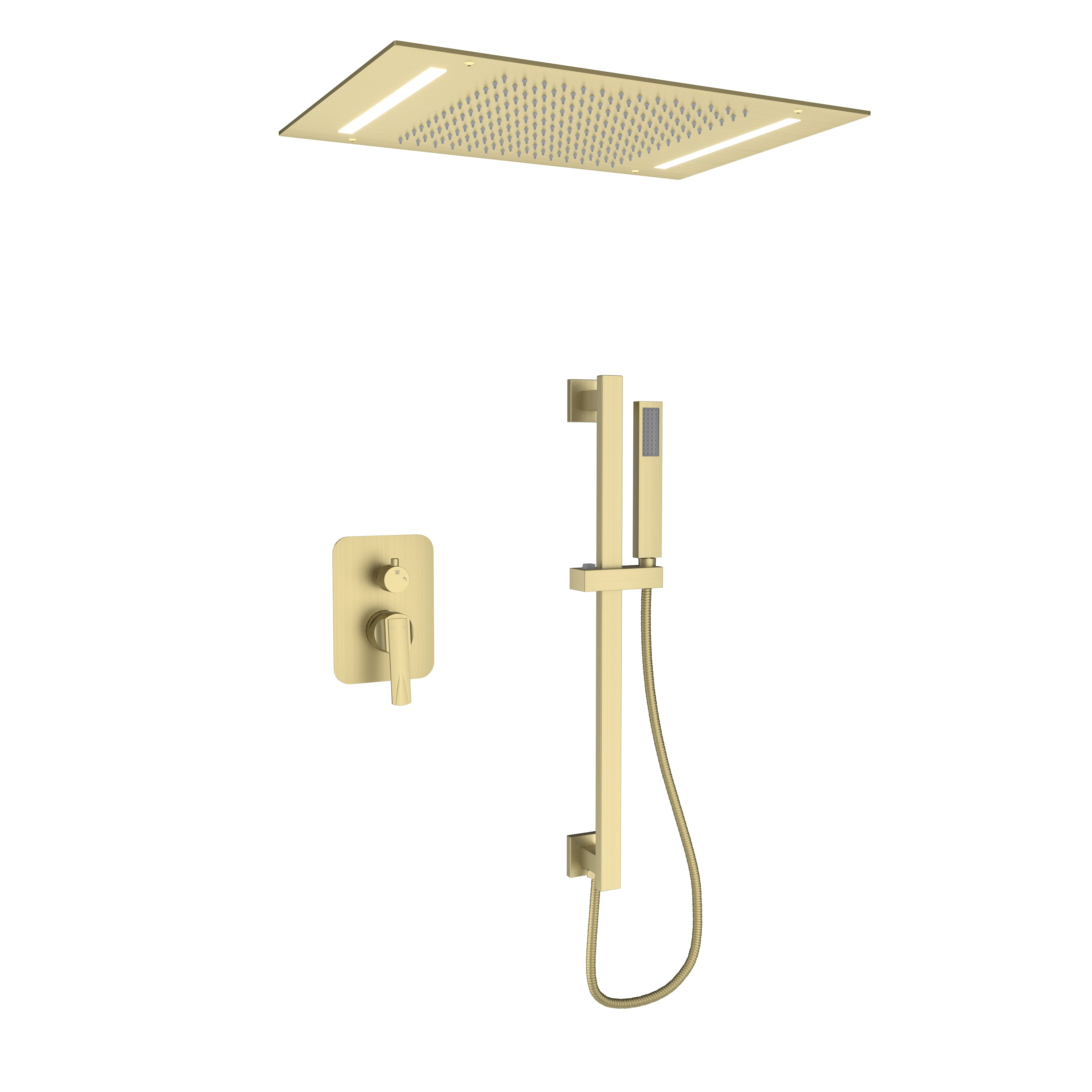 Brushed Gold Adjustable Ceiling Mounted Shower System with Handheld