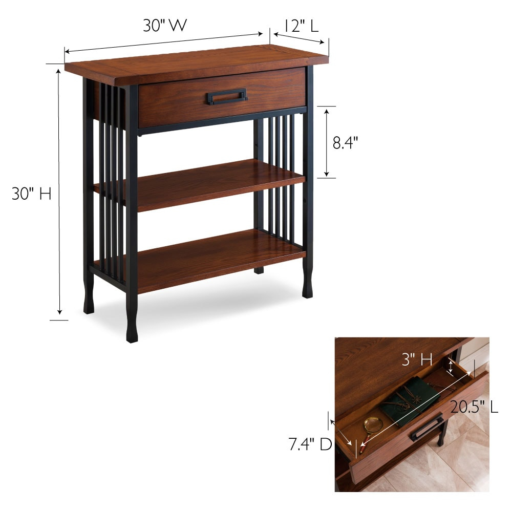 Leick Home 11261 Ironcraft Rustic Foyer Bookcase with Drawer Storage, Mission Oak and Black