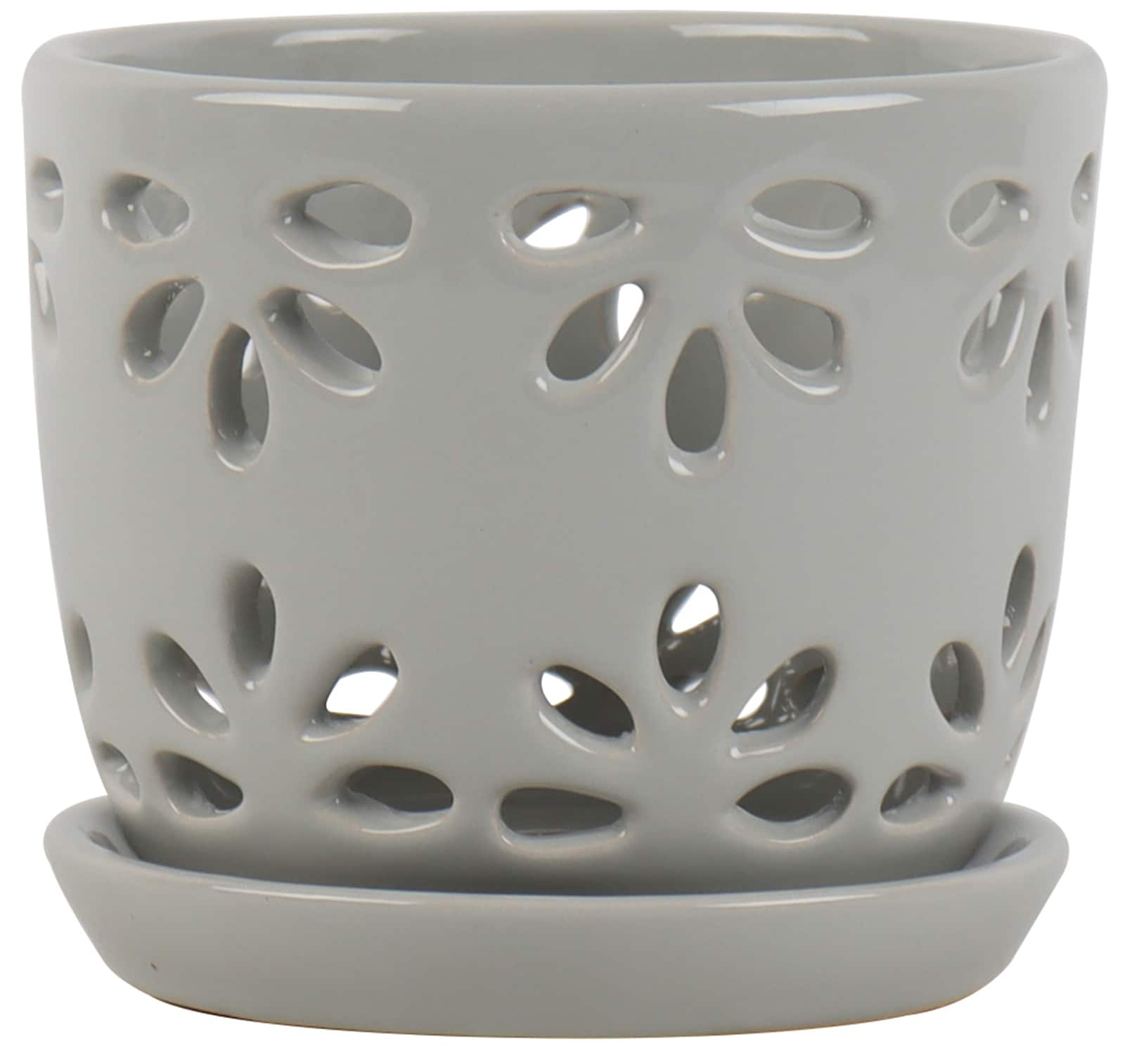 allen + roth Round 6.02-in W x 5.31-in H x 6.02-in D Gray Ceramic Indoor Orchid basket