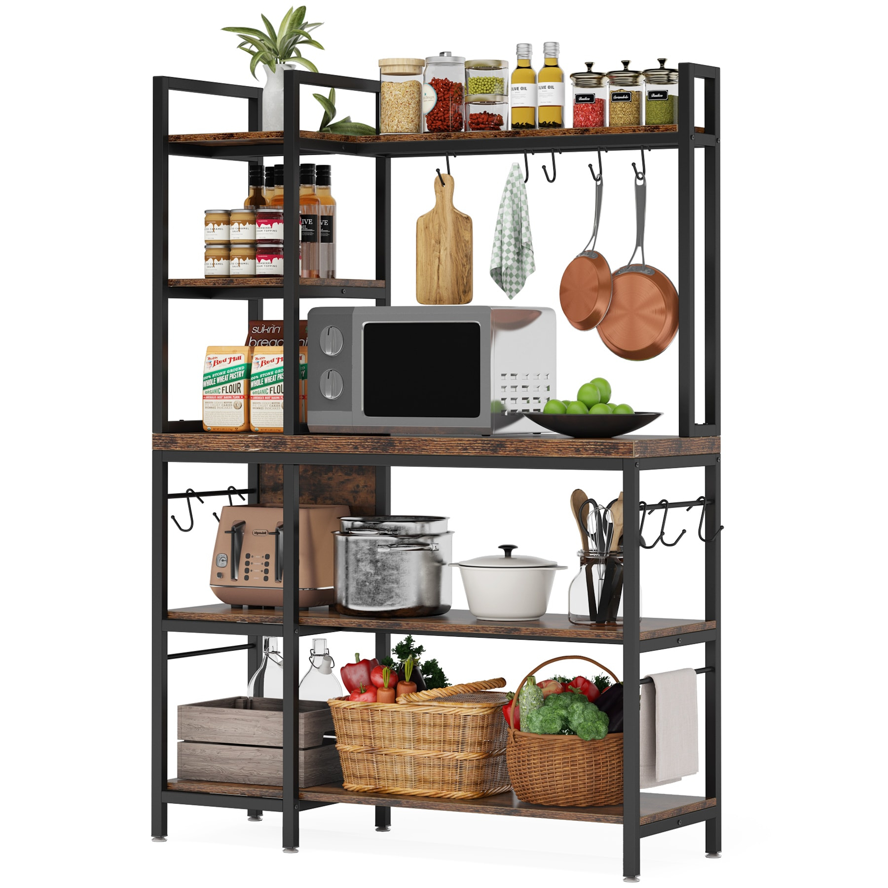 5 tier Bathroom Corner Shelf Storage Tower Cabinet Rustic Brown Vintage Brown