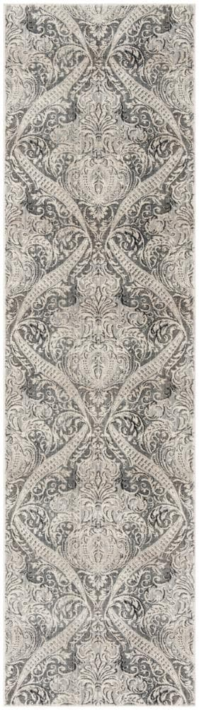 SAFAVIEH Vintage Persian Bear Geometric Polyester Runner Rug, Grey/Charcoal, 2'2" x 12'