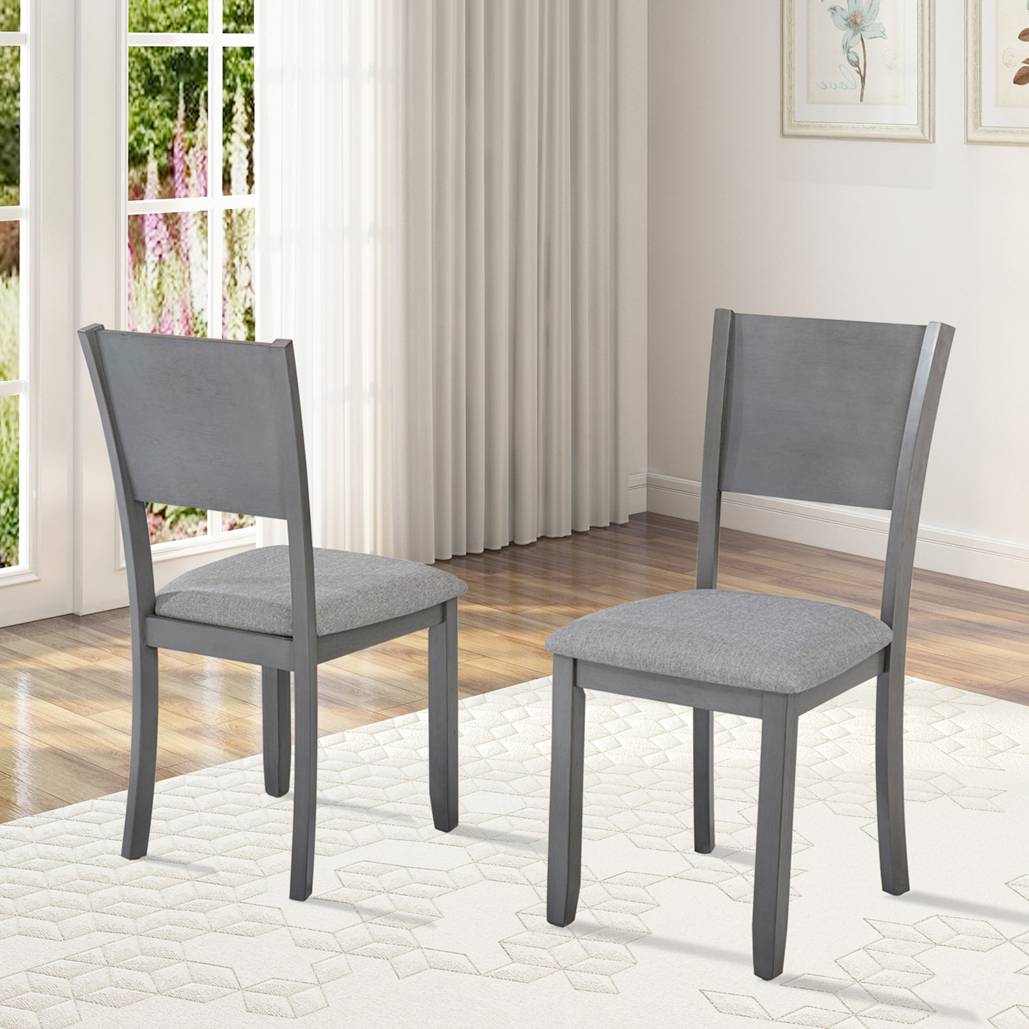 Kamsly Kitchen Island Dining Chairs Set of 4, 4pcs Upholstered Dining Room Chair, Sturdy Solid Wood Frame Kitchen-Chair with Padded Seat & Backrest, Gray