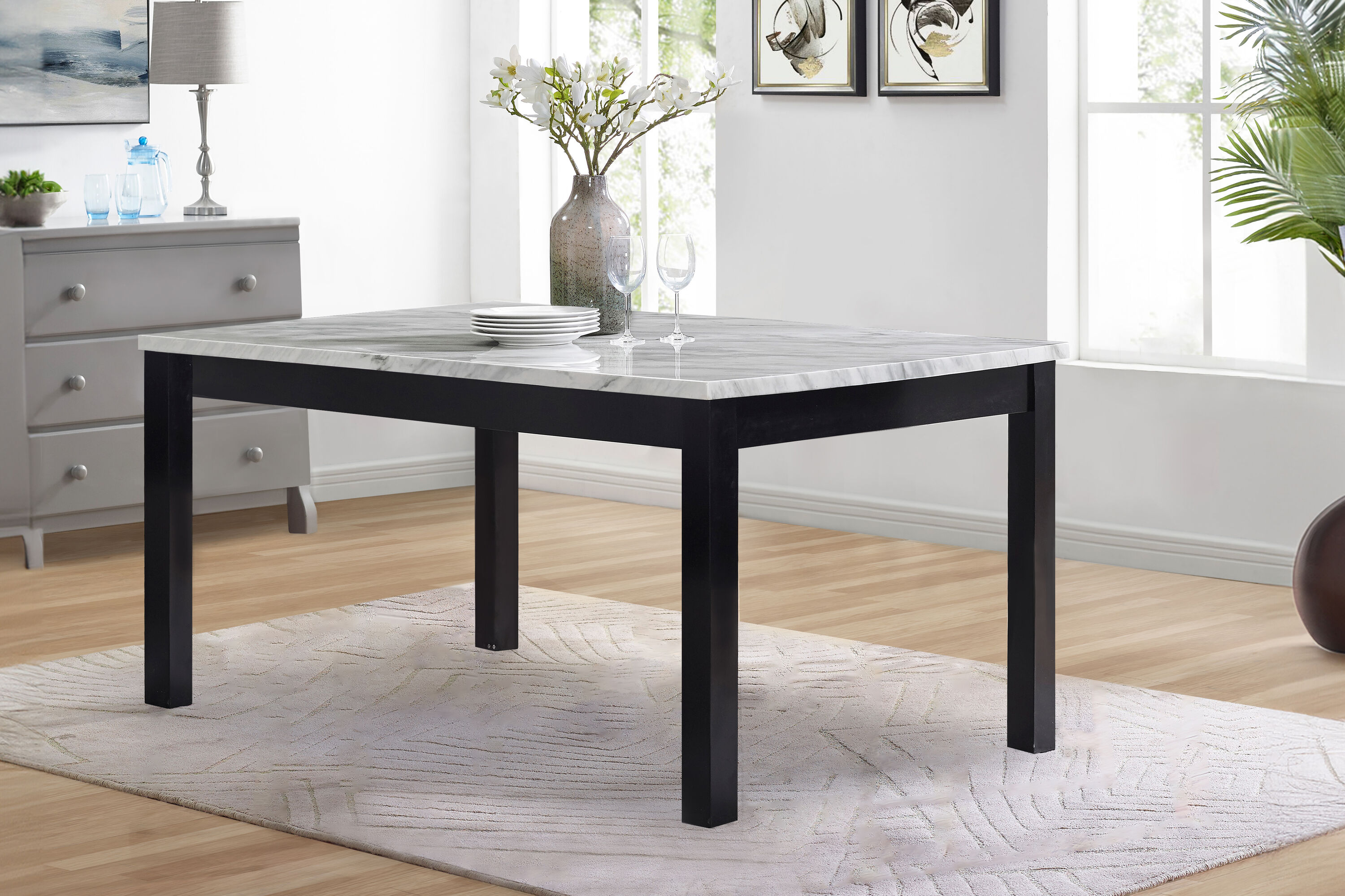 New Classic Furniture Celeste Wood Dining Table with Faux Marble Top in Espresso