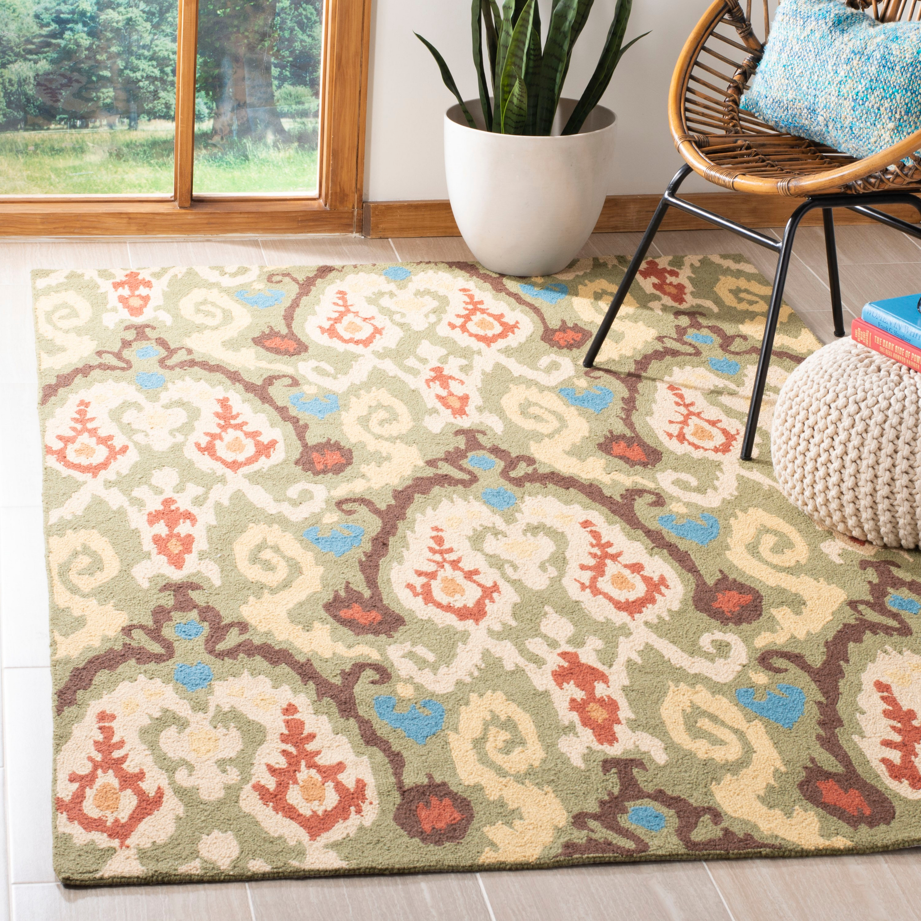 SAFAVIEH Chelsea Landen Southwestern Wool Area Rug, Green/Multi, 6' x 9'