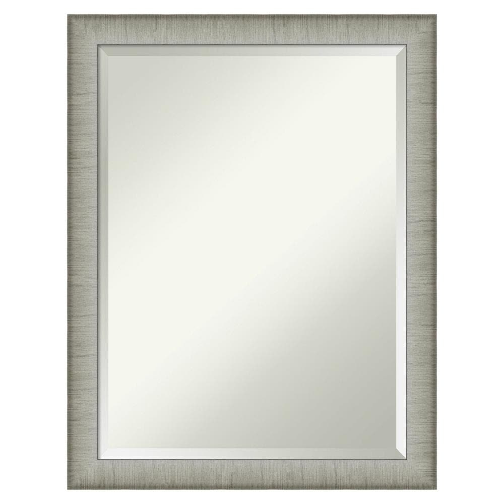 Amanti Art Beveled Bathroom Wall Mirror - Elegant Frame Elegant Brushed Pewter Narrow Outer Size: 21 x 27 in Silver