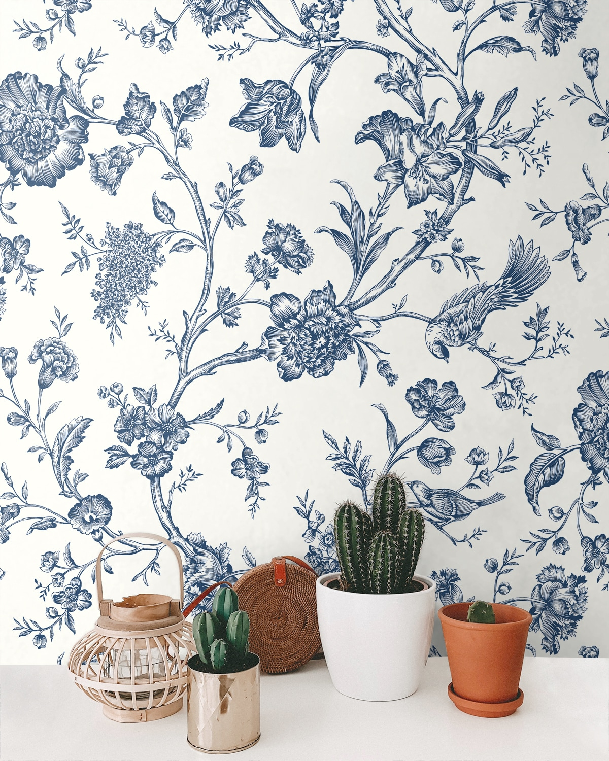 NextWall Navy Blue Jasmine Chinoiserie Peel and Stick Wallpaper