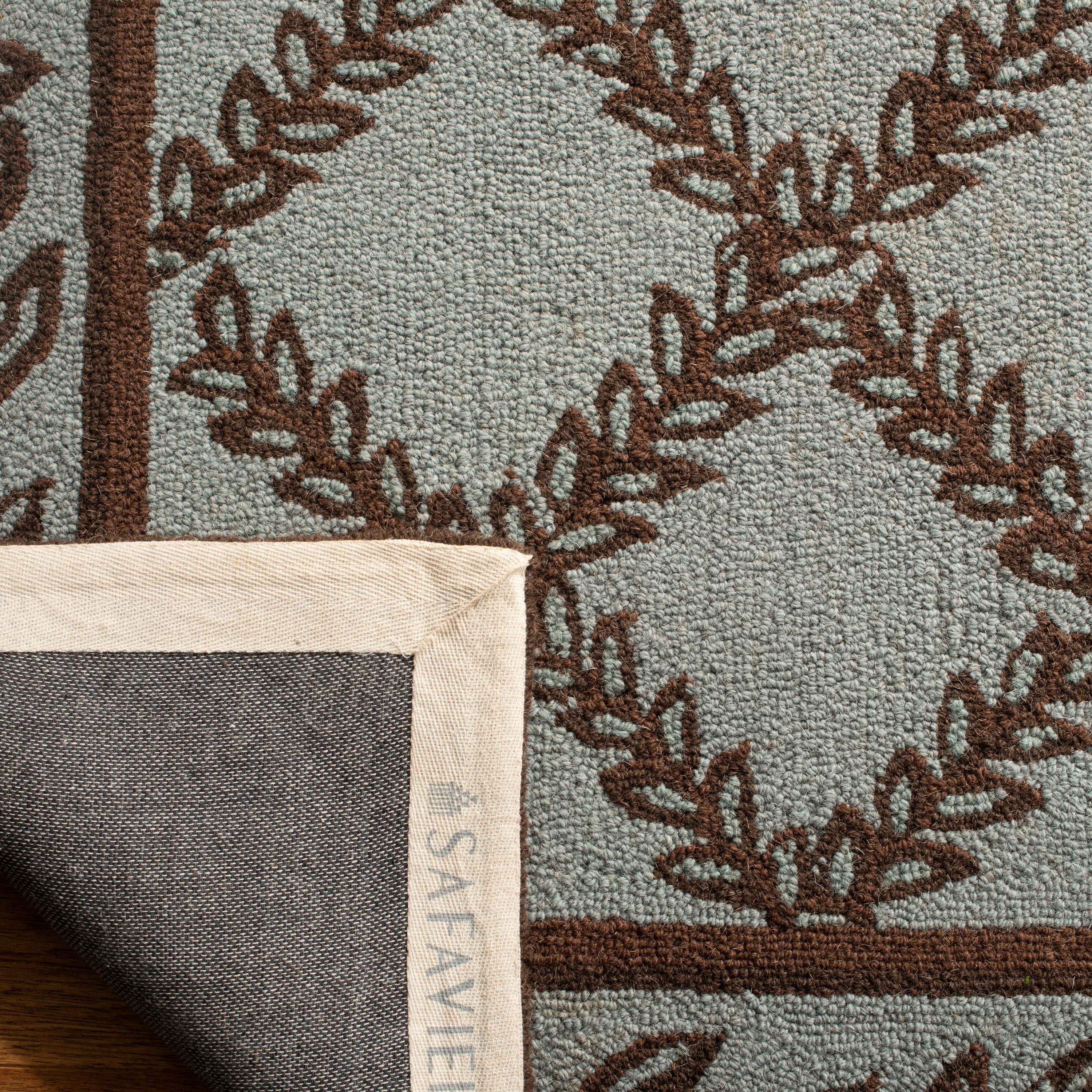 SAFAVIEH Chelsea Alecia Geometric Borders Wool Runner Rug, Blue/Brown, 2'6" x 8'