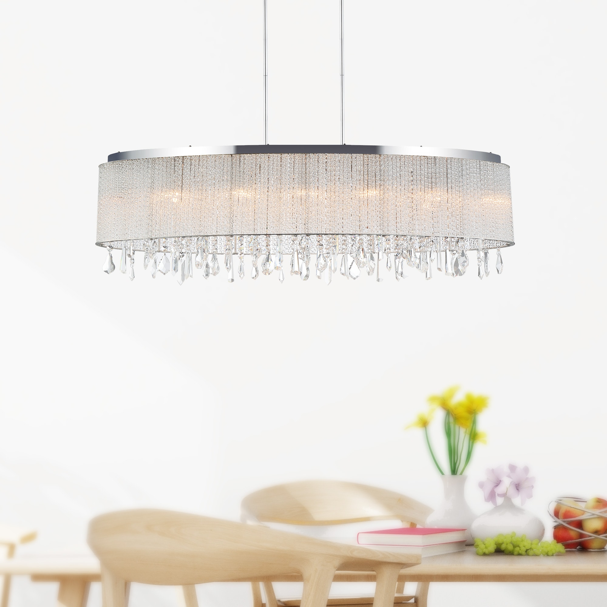 CWI Lighting Benson 7 Light Drum Shade Metal Chandelier in Chrome