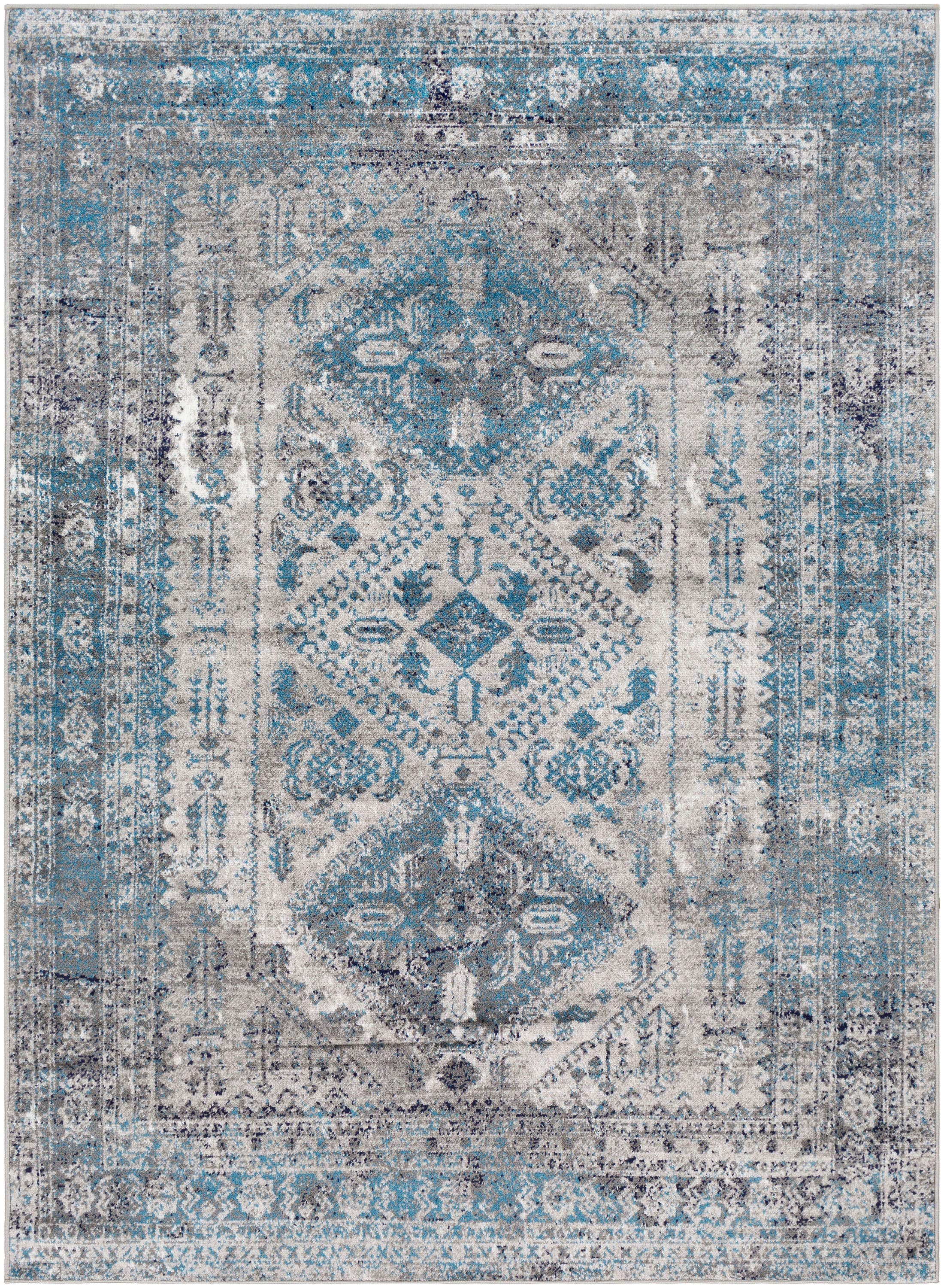 Livabliss 7 x 7 Blue and Gray Polypropylene Square Area Rug
