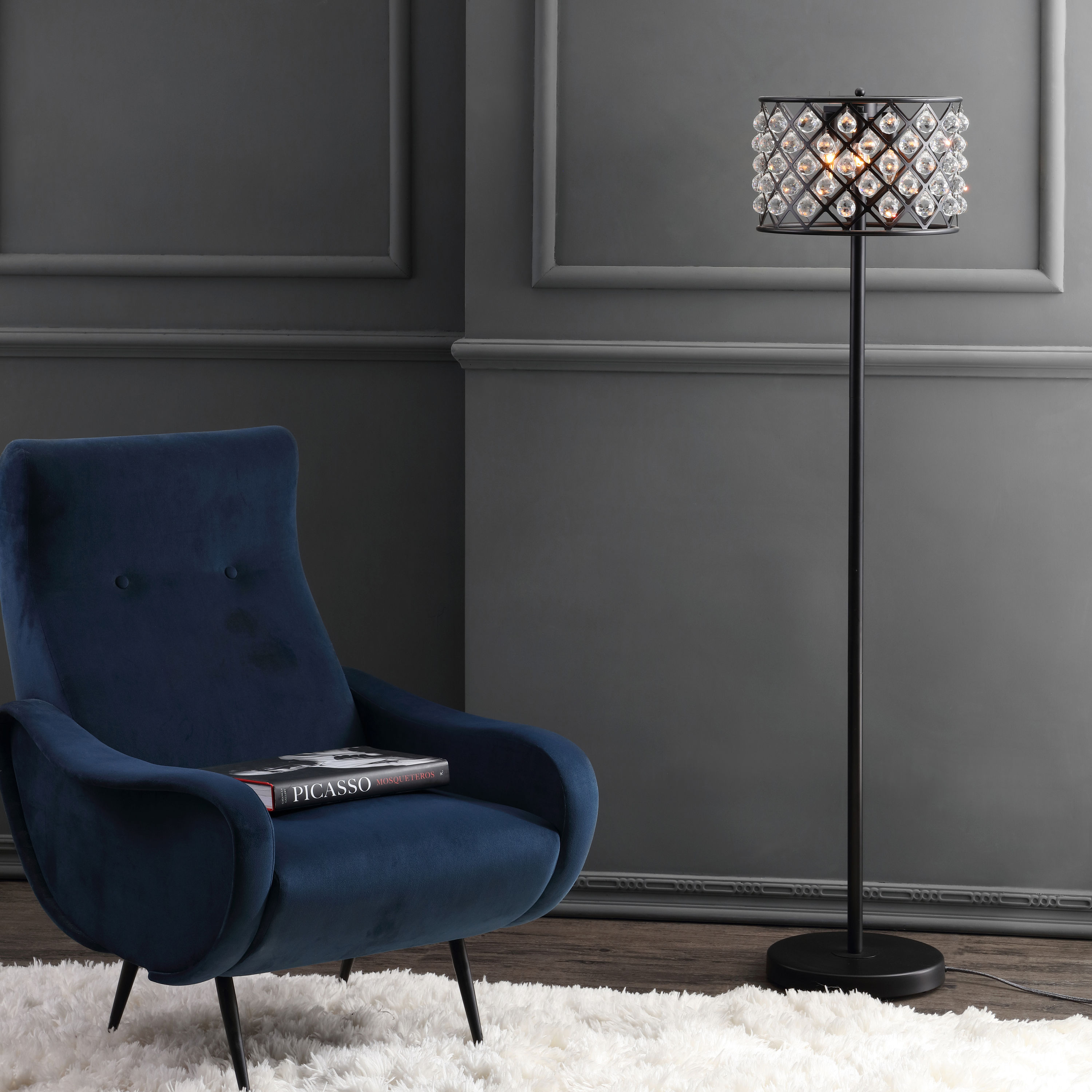 JONATHAN Y JYL9000B Elizabeth 60" Crystal/Metal LED Floor Lamp, Contemporary, Modern, Transitional, Elegant, Office, Living Room, Family Room, Dining Room, Bedroom, Hallway, Foyer, Bronze/Clear