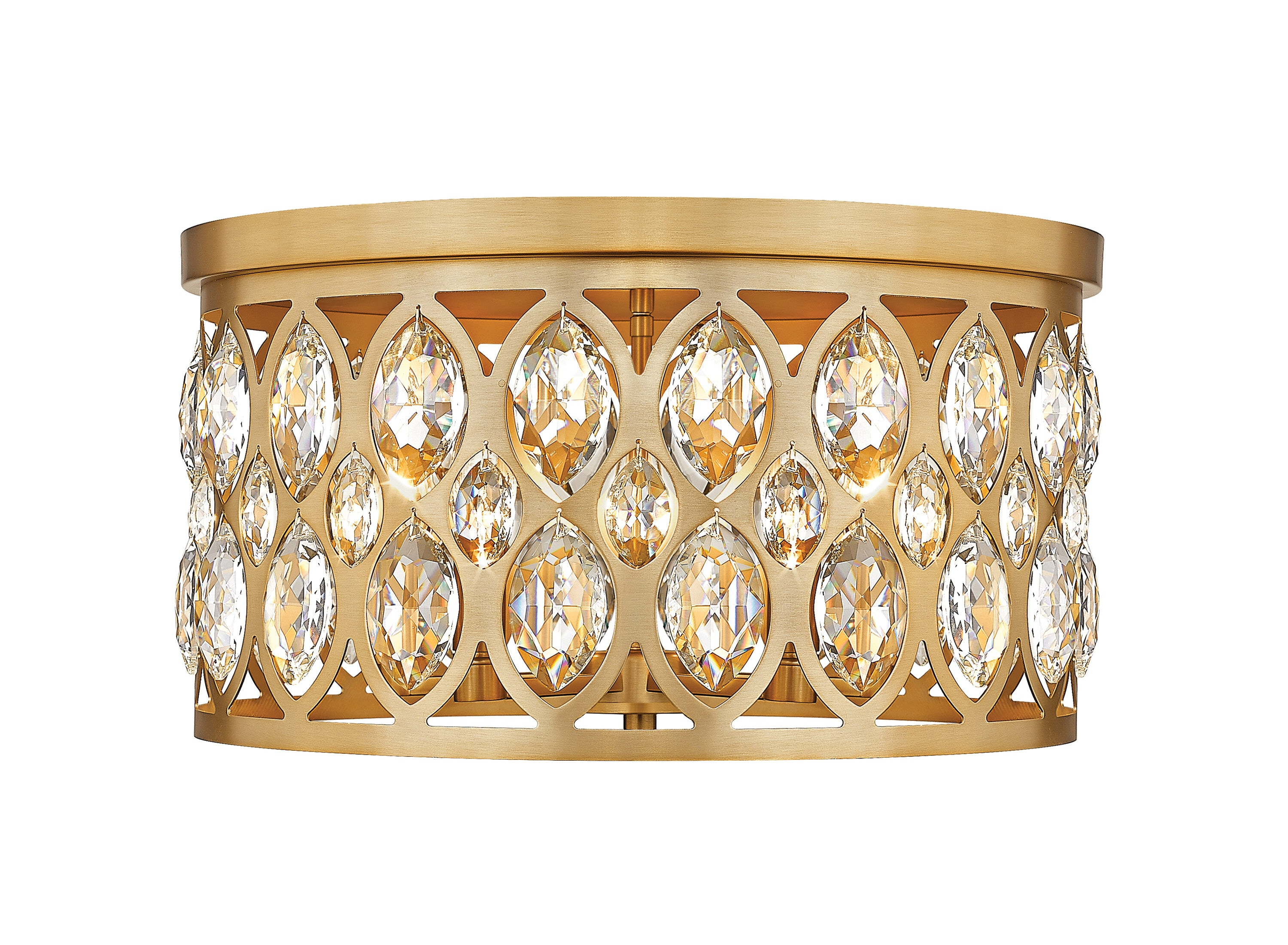 Heirloom Brass Crystal Drum Flush Mount Ceiling Light