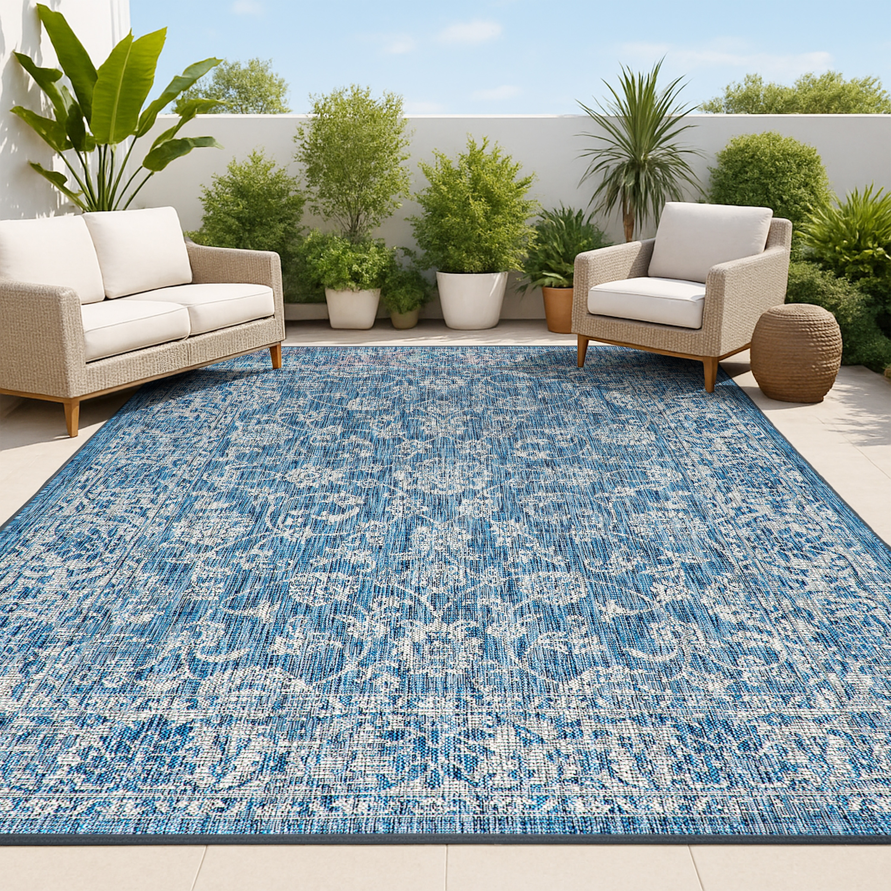 JONATHAN Y SMB100B-4 Tela Bohemian Textured Weave Floral Indoor/Outdoor Navy/Gray 4 ft. x 6 ft. Area Rug, Coastal,Easy Cleaning,HighTraffic,LivingRoom,Backyard, Non Shedding